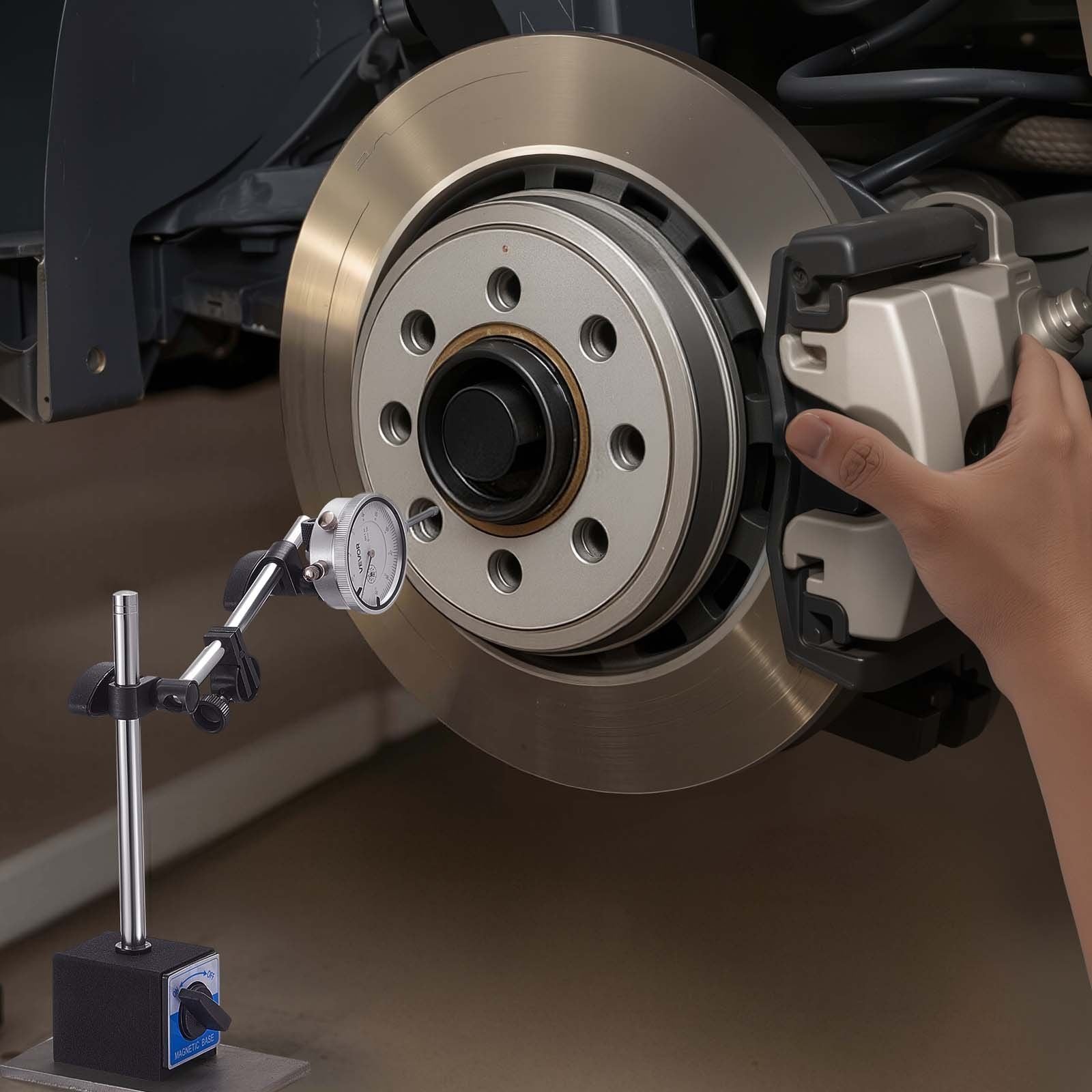 Dial Test Indicator with Dual Rod Stand and Storage Case, 0.03 mm Accuracy, 0-25.4mm Range, Fine Adjustable Long Arm, Non-Magnetic Centering Rods for Machine Set-Up, Narrow Area Measurement