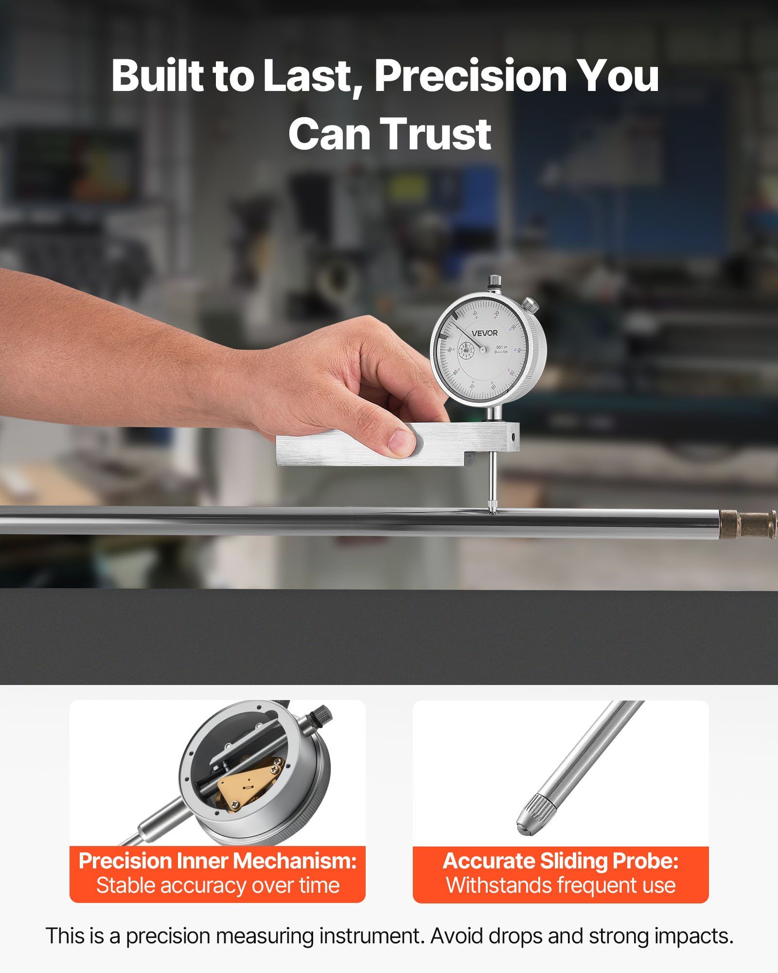 Dial Test Indicator with Metal Base, 0.03 mm Accuracy, 0-25.4mm Range, Easy to Read Large Dial, Professional for Narrow Area Measurement, Industrial Machining & Inspection, Precision Testing