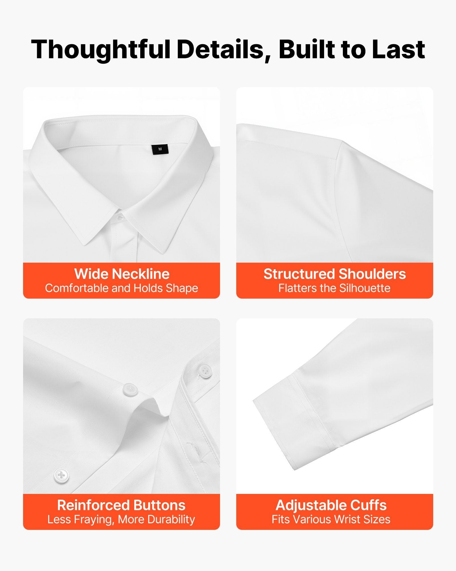 Men's Button Up Shirt, Mens Long Sleeve Wrinkle-free Button Down Dress Shirts, Slim Fit Soft Stretch Fabric for Business Casual or Formal, Work, Wedding, Dinner, White