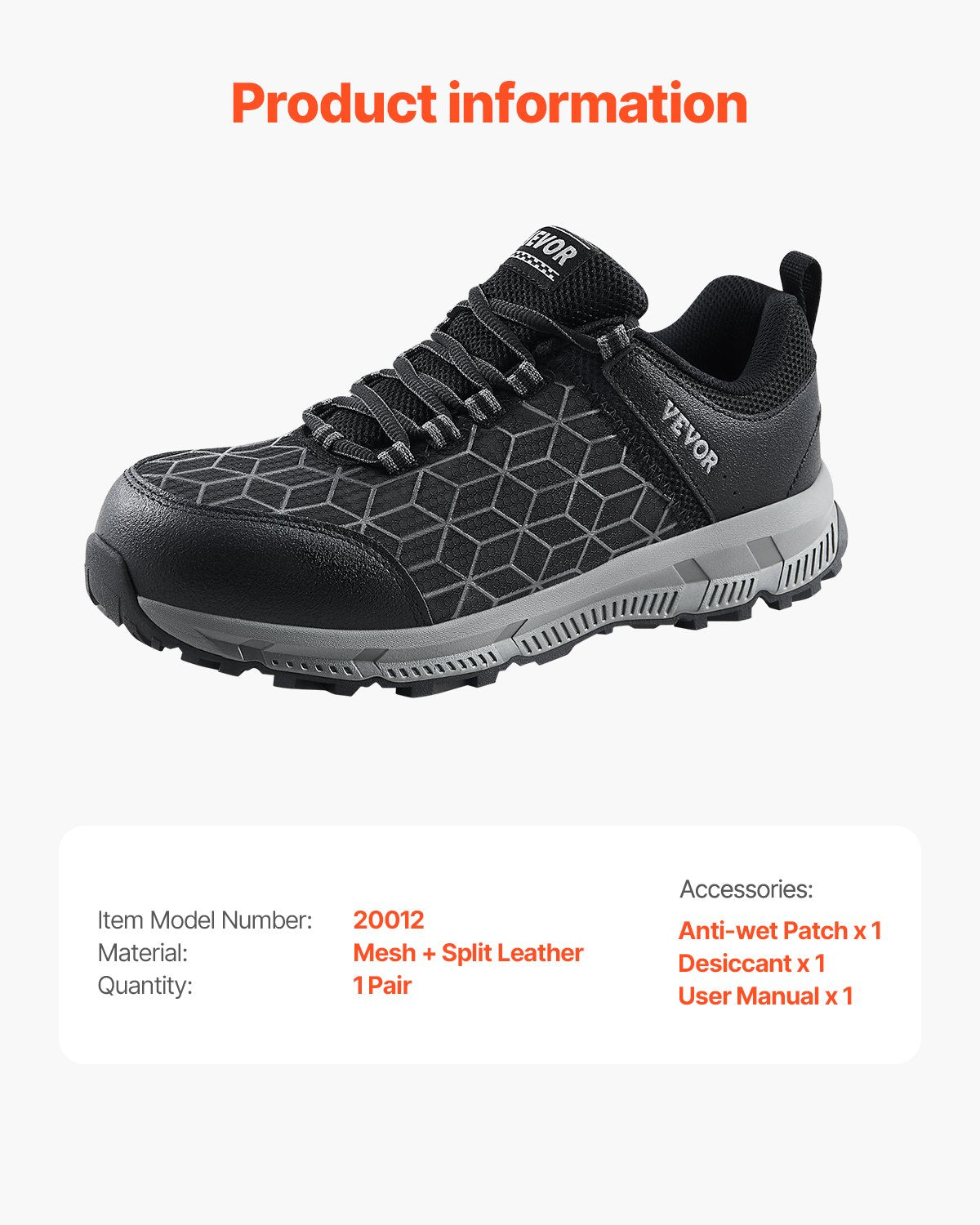 VEVOR Steel Toe Shoes for Men US Size 9 Athletic Work Shoe Sneakers Black