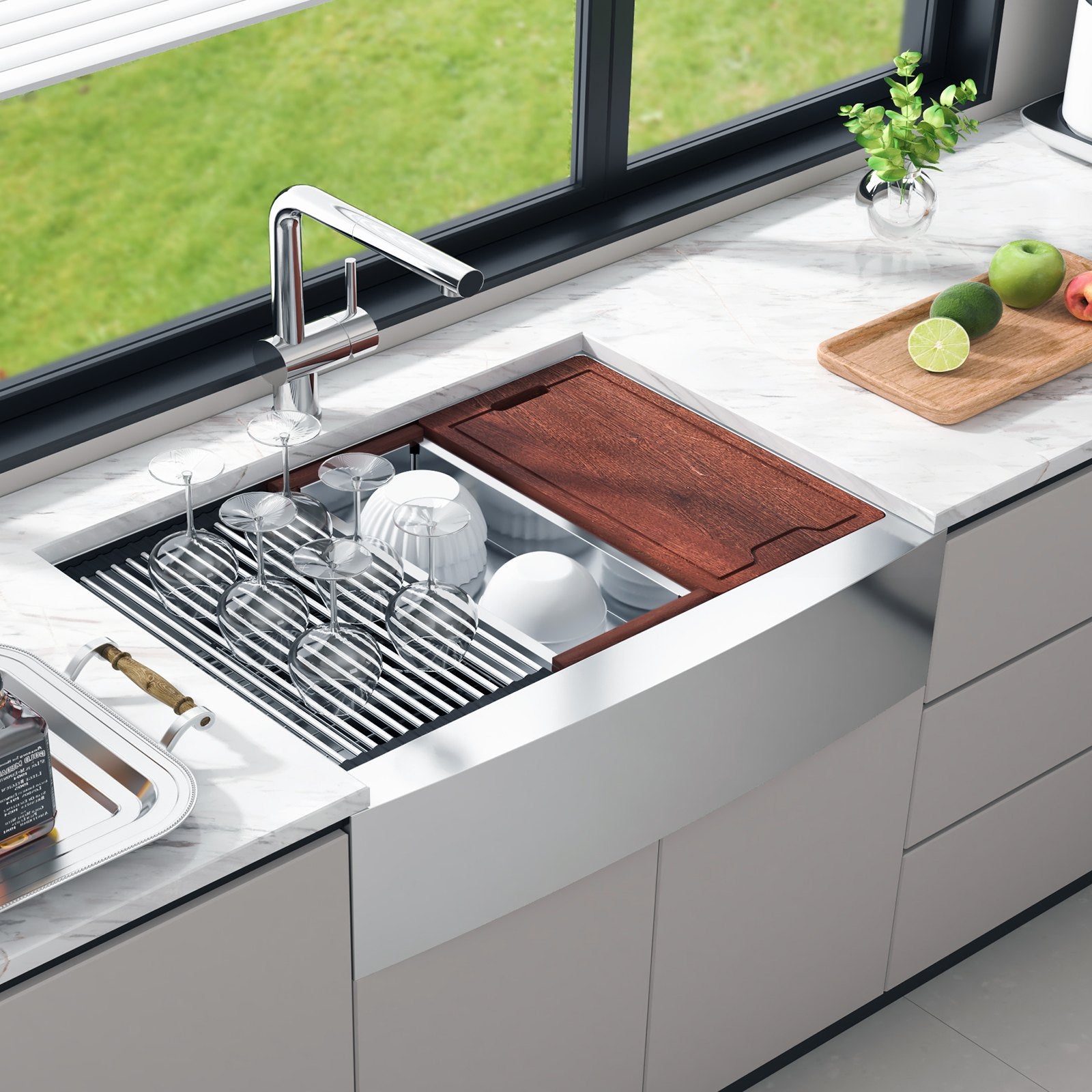 VEVOR Farmhouse Kitchen Sink, 304 Stainless Steel Drop-In Sinks, Top Mount Single Bowl Basin with Ledge & Accessories, Household Dishwasher Sinks for Workstation, Prep Kitchen, and Bar Sink, 36 inch