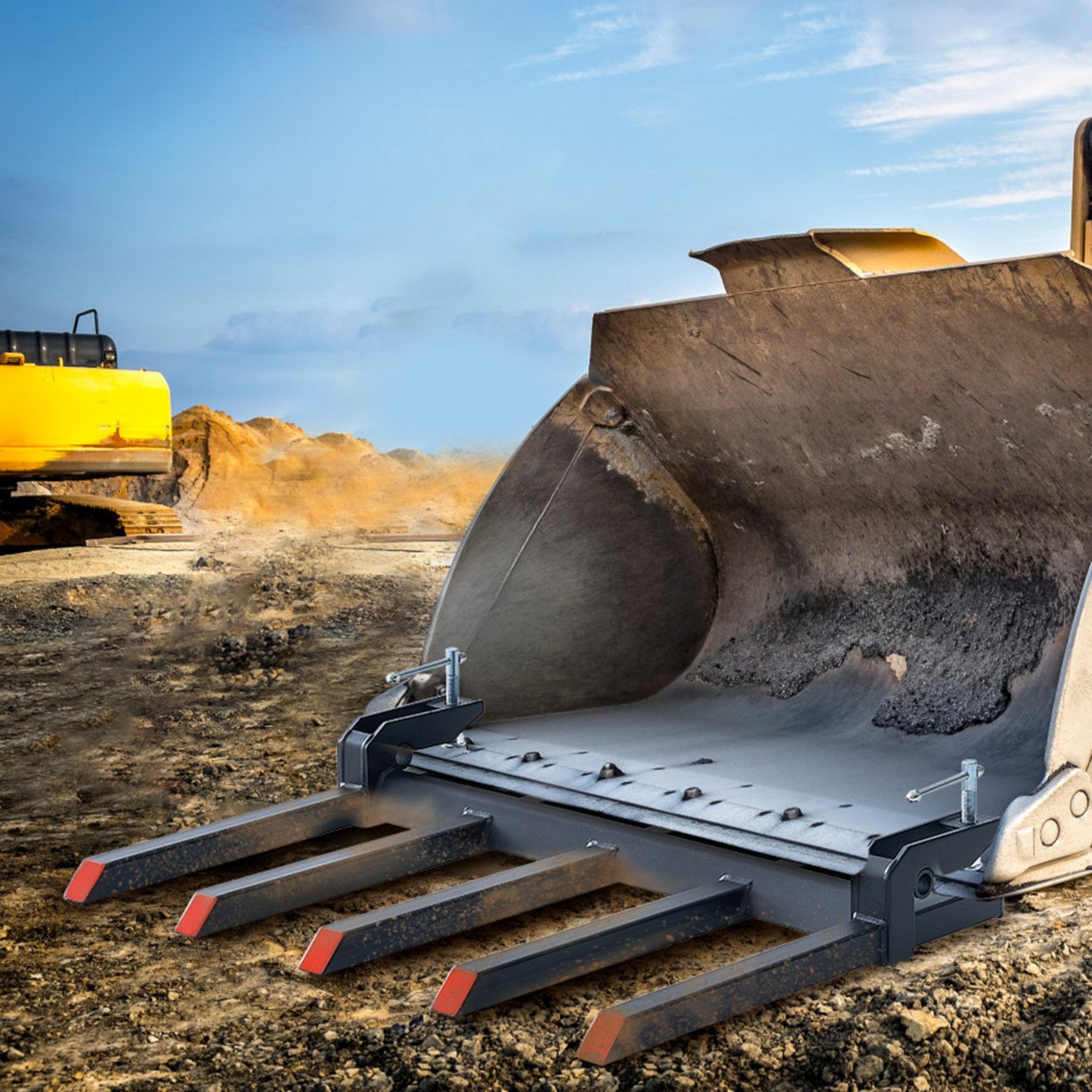 VEVOR Clamp on Debris Forks to 1200 mm Bucket, 1200 kg Capacity Heavy Duty Clamp on Pallet Forks Attachments, Fit for Loader Bucket Skidsteer Tractor to Clean up Fallen Limbs Debris or Yard Wwaste