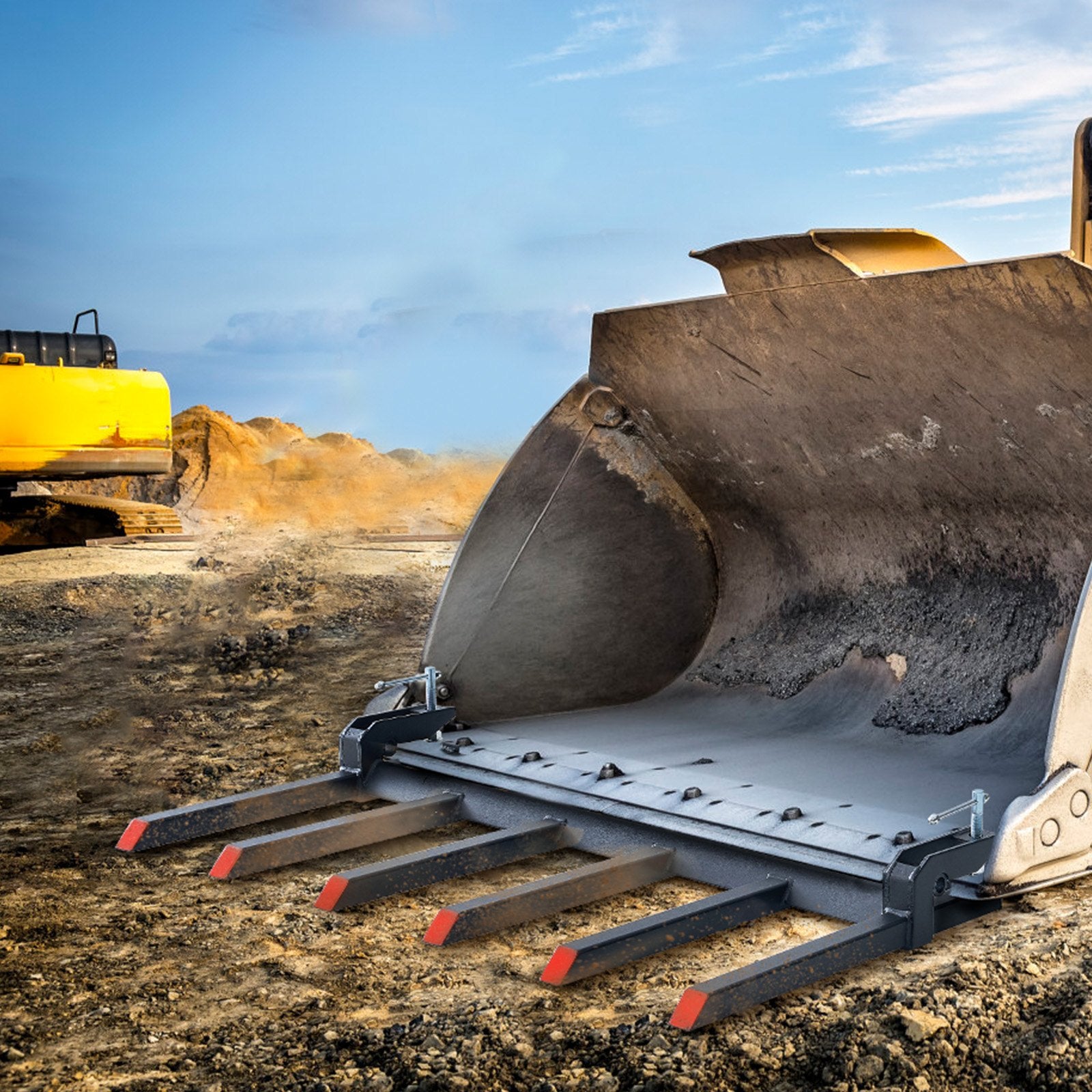 VEVOR Clamp on Debris Forks to 1500 mm Bucket, 2000 kg Capacity Heavy Duty Clamp on Pallet Forks Bucket, Fit for Loader Bucket Skidsteer Tractor to Clean up Fallen Limbs Debris or Yard Wwaste