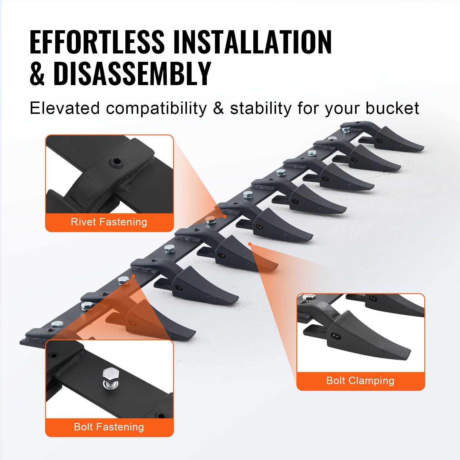Bucket Tooth Bar, 1800mm, Heavy Duty Tractor Bucket 9 Teeth Bar for Loader Tractor Skidsteer, 2000 kg Load-Bearing Capacity Bolt On Design, for Efficient Soil Excavation and Bucket Protection