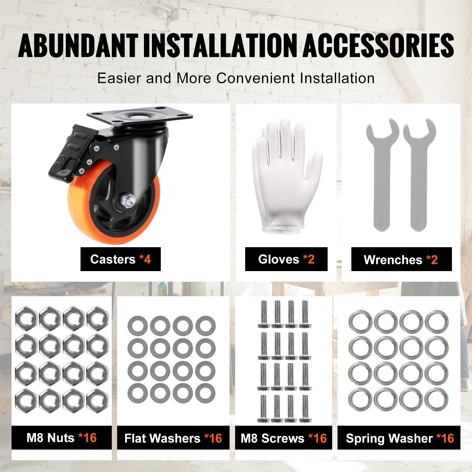 VEVOR Caster Wheels, 101.6 mm Swivel Plate Casters, Set of 4, with Security A/B Locking No Noise PVC Wheels, Heavy Duty 159 kg Load Capacity Per Caster, Non-Marking Wheels for Cart Furniture Workbench