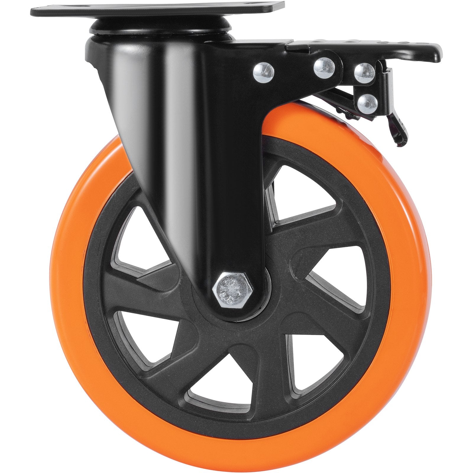 VEVOR Caster Wheels, 152.4 mm Swivel Plate Casters, Set of 4, with Security A/B Locking No Noise PVC Wheels, Heavy Duty 318 kg Load Capacity Per Caster, Non-Marking Wheels for Cart Furniture Workbench