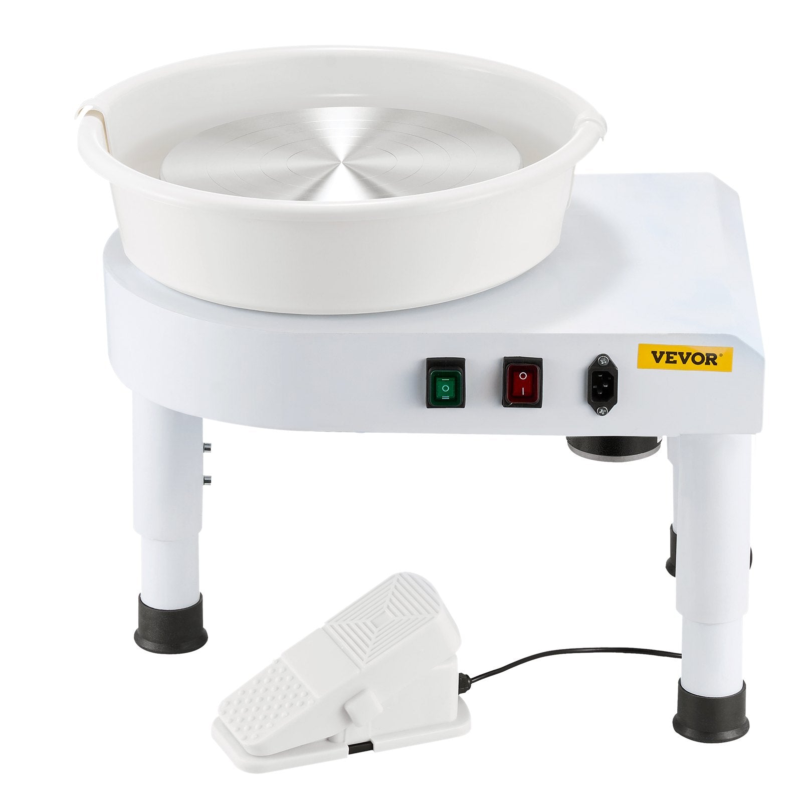 VEVOR Pottery Wheel, 28 cm Ceramic Wheel Forming Machine, 60-300 RPM Speed Adjustable Foot Pedal, Adjustable Lift Leg, Detachable Basin, Complete Tool Accessory Kit for Work Art Craft DIY, White