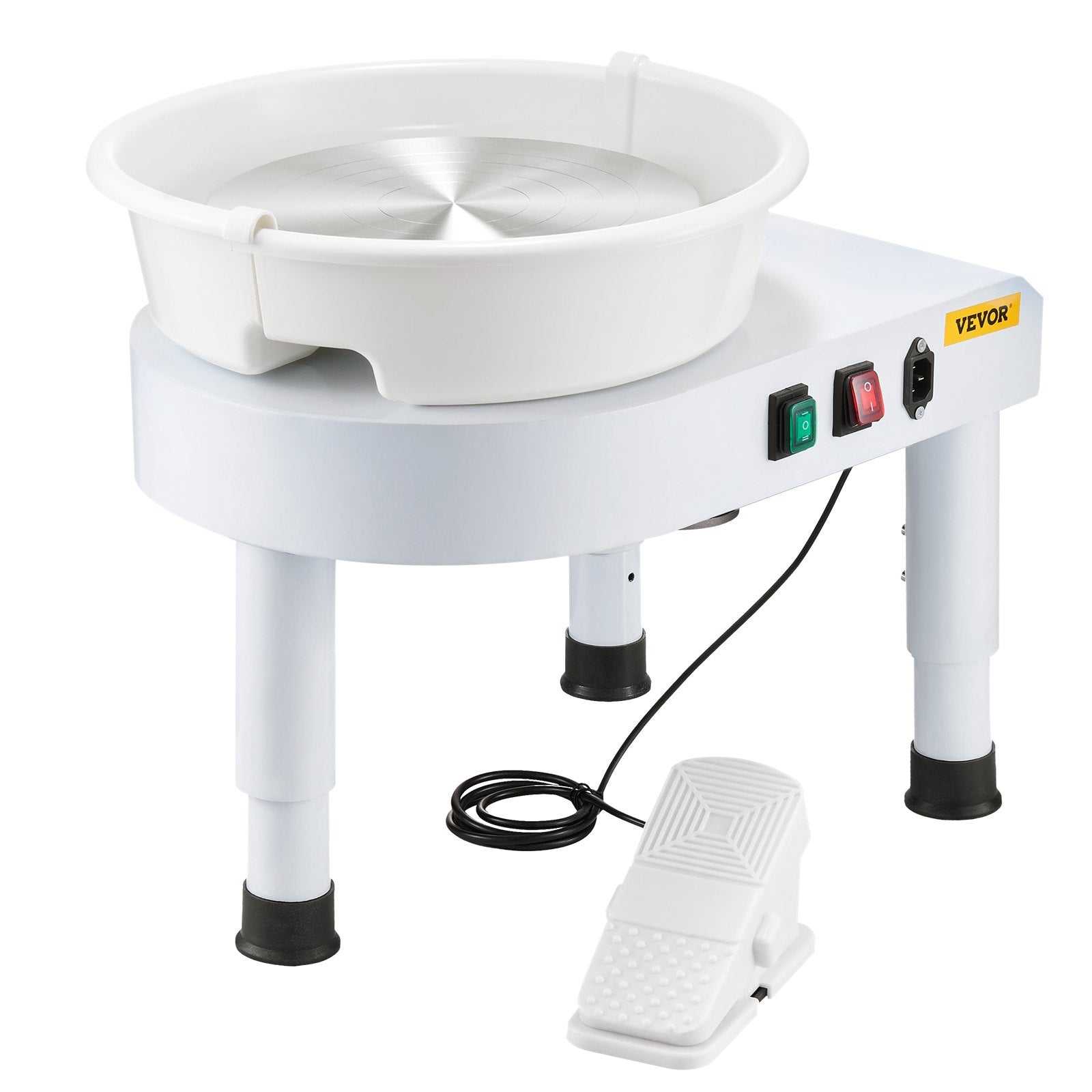 VEVOR Pottery Wheel, 28 cm Ceramic Wheel Forming Machine, 60-300 RPM Speed Adjustable Foot Pedal, Adjustable Lift Leg, Detachable Basin, Complete Tool Accessory Kit for Work Art Craft DIY, White