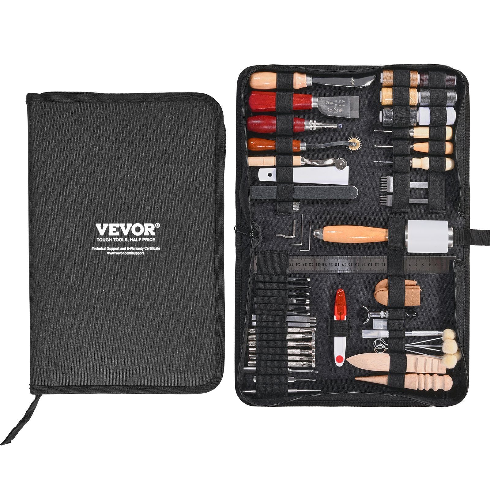 Leather Working Tools Kit, 59 PCS Leather Craft Tools with Portable Canvas Storage Bag, Engraving Punching Sewing Stamping Sanding Tools, Ideal for Beginners DIY Enthusiasts and Professionals