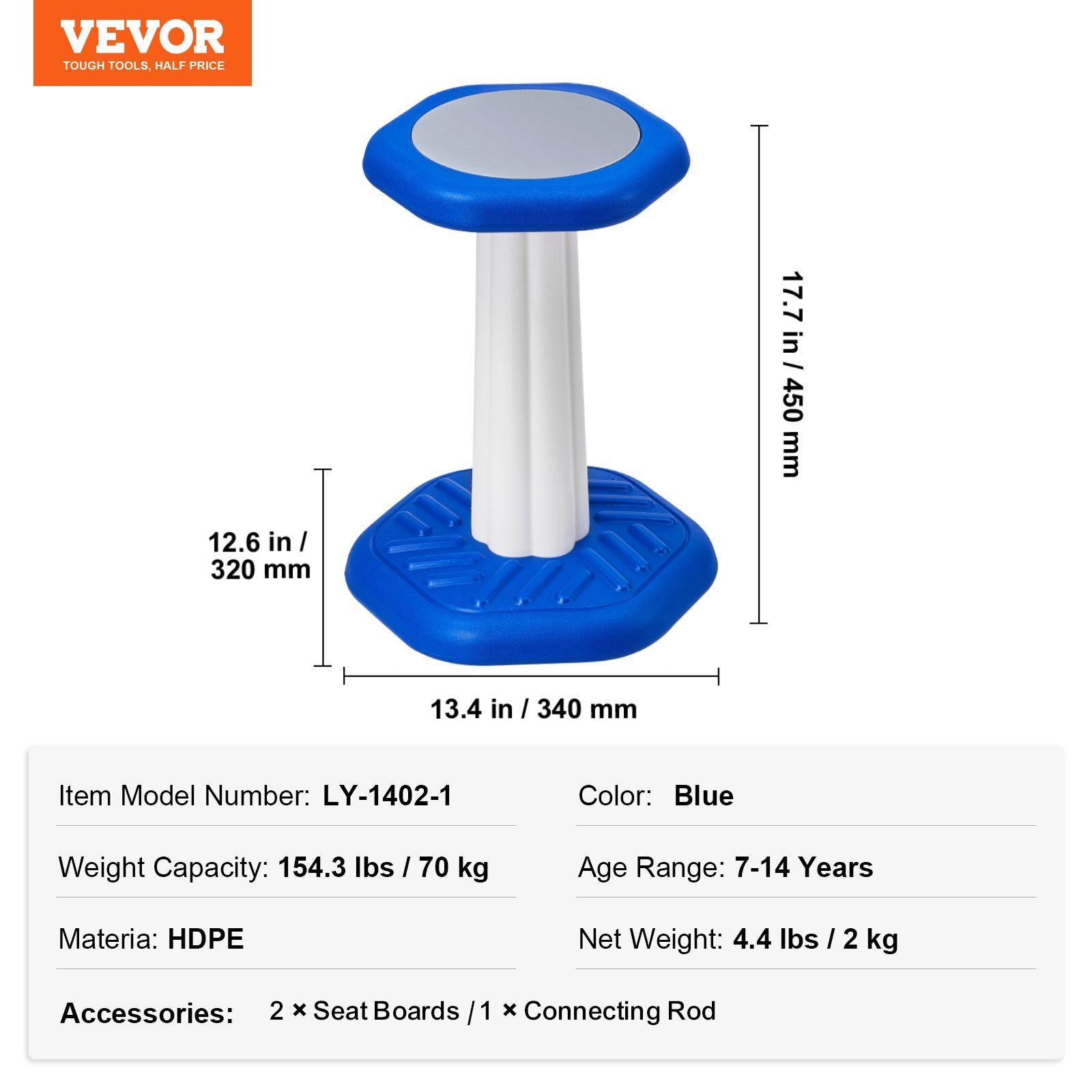 Kids Wobble Chair, Active Chair with Sponge Cushion, Wobble Stool Improves Focus, Posture and Calm Children, Ideal for Schools and Home, Age 7-14, Blue