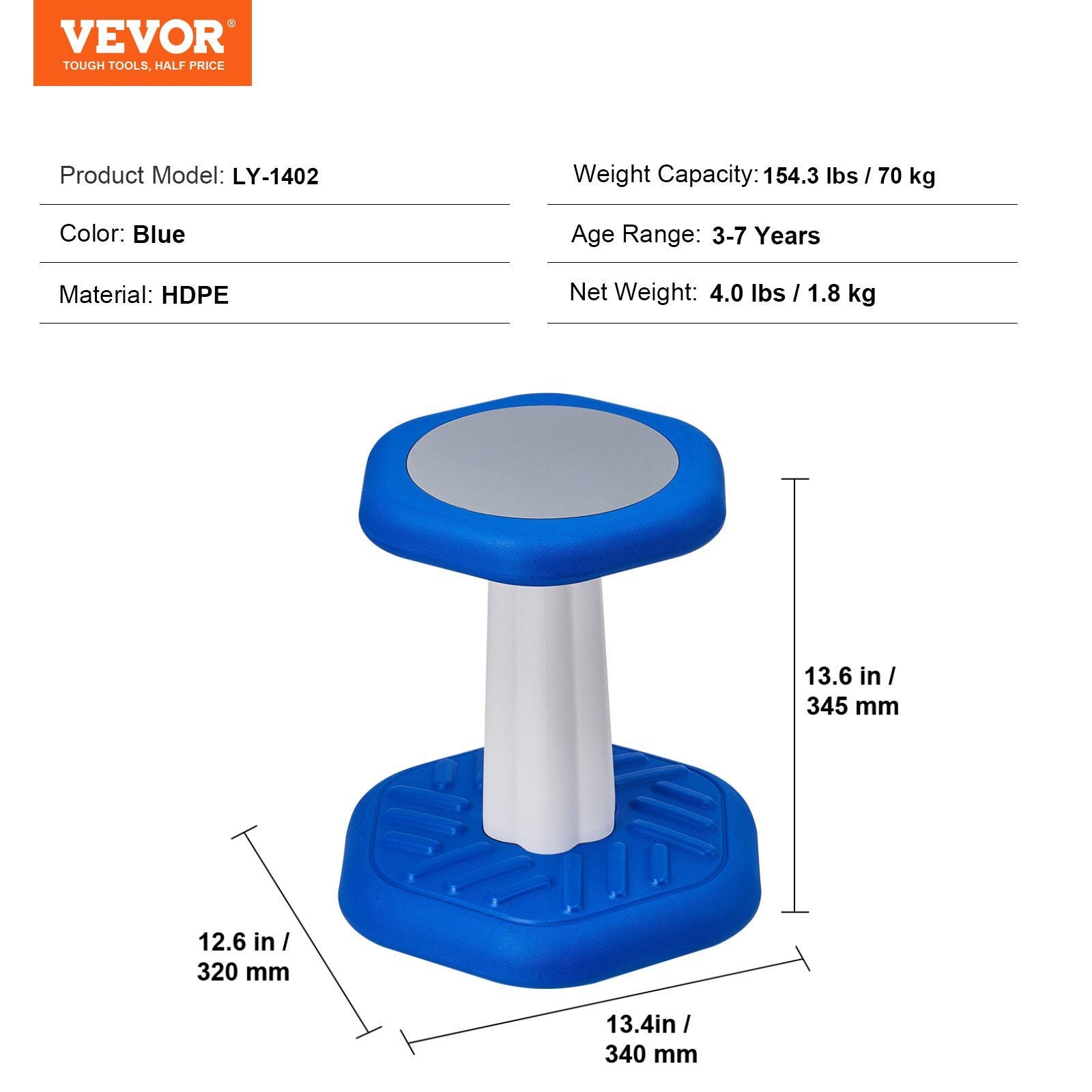 Kids Wobble Chair, Active Chair with Sponge Cushion, Wobble Stool Improves Focus, Posture and Calm Children, Ideal for Schools and Preschools, Age 3-7, Blue