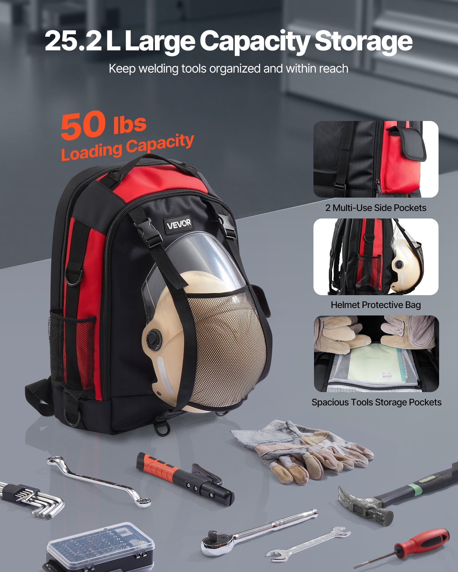 VEVOR 25.2L Welding Backpack 1680D Polyester Welder Backpack for Tool and Helmet