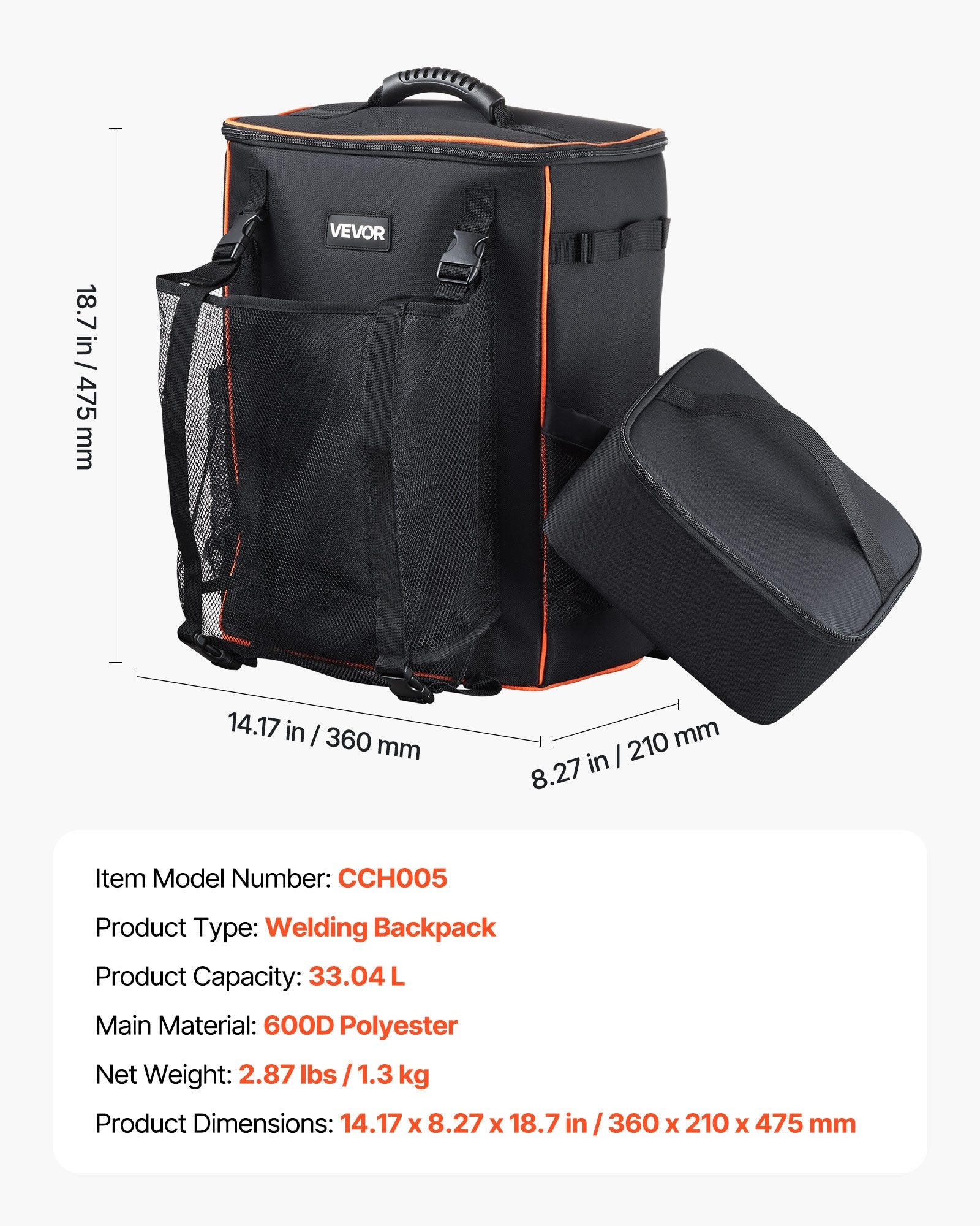 VEVOR 33L Welding Backpack 600D Polyester Welder Backpack for Tools and Helmet