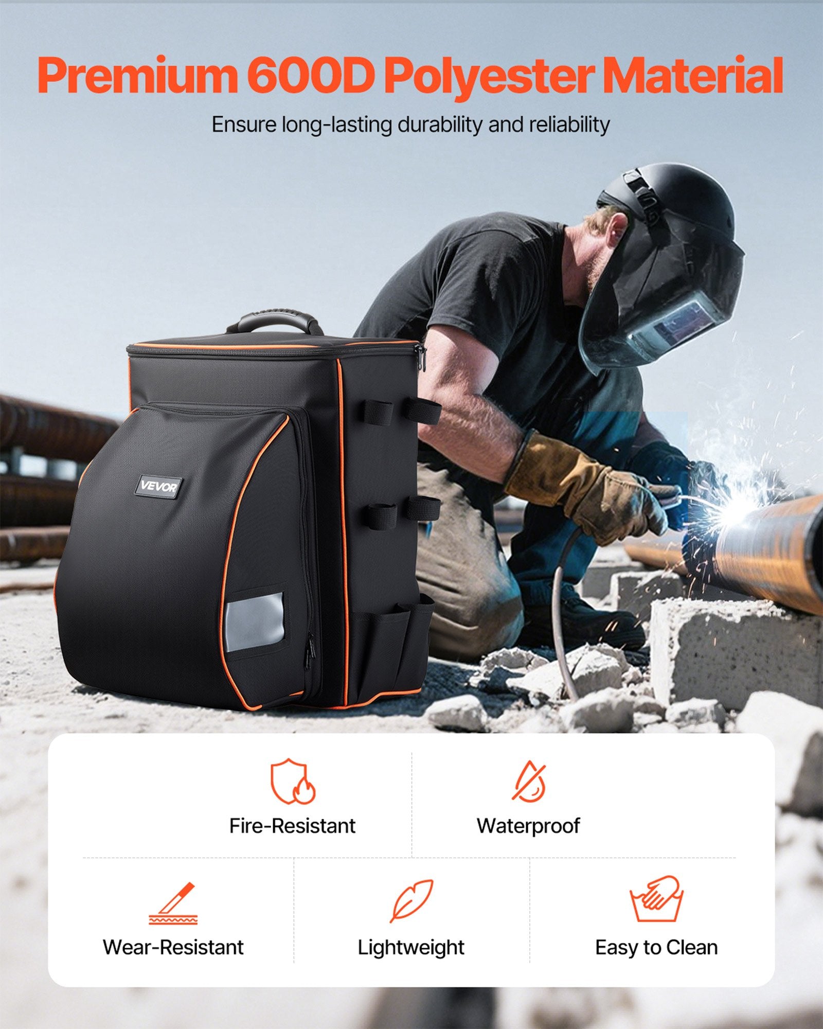 VEVOR 35.6L Welding Backpack 600D Polyester Welder Backpack for Tools and Helmet