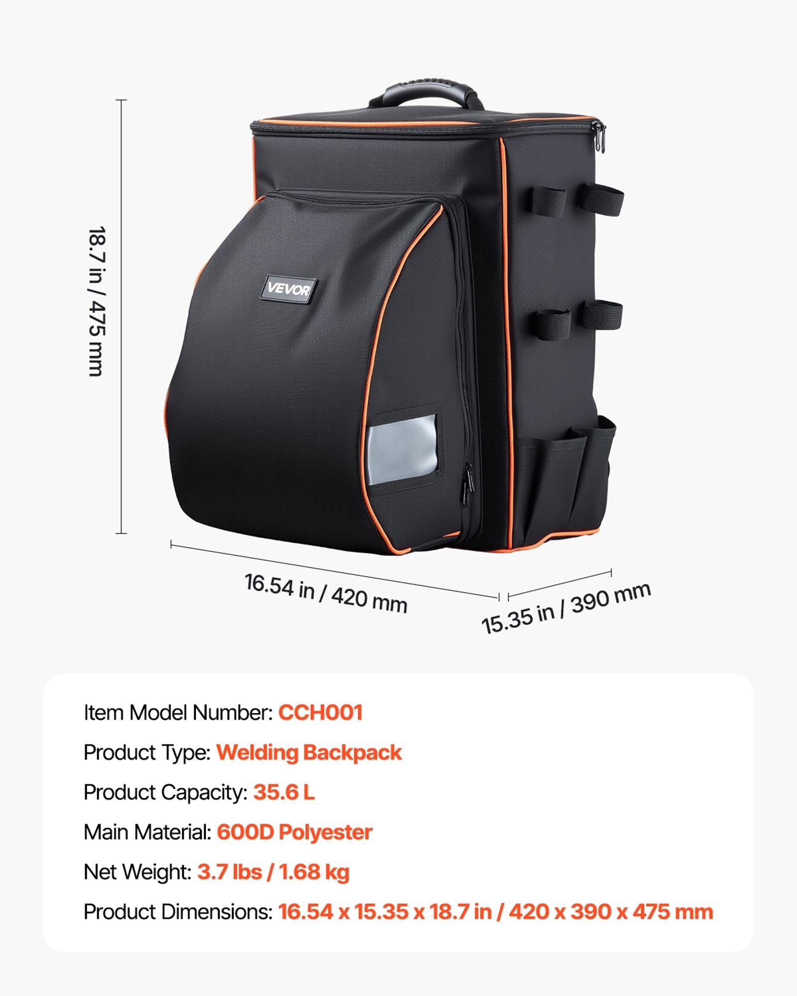 VEVOR 35.6L Welding Backpack 600D Polyester Welder Backpack for Tools and Helmet