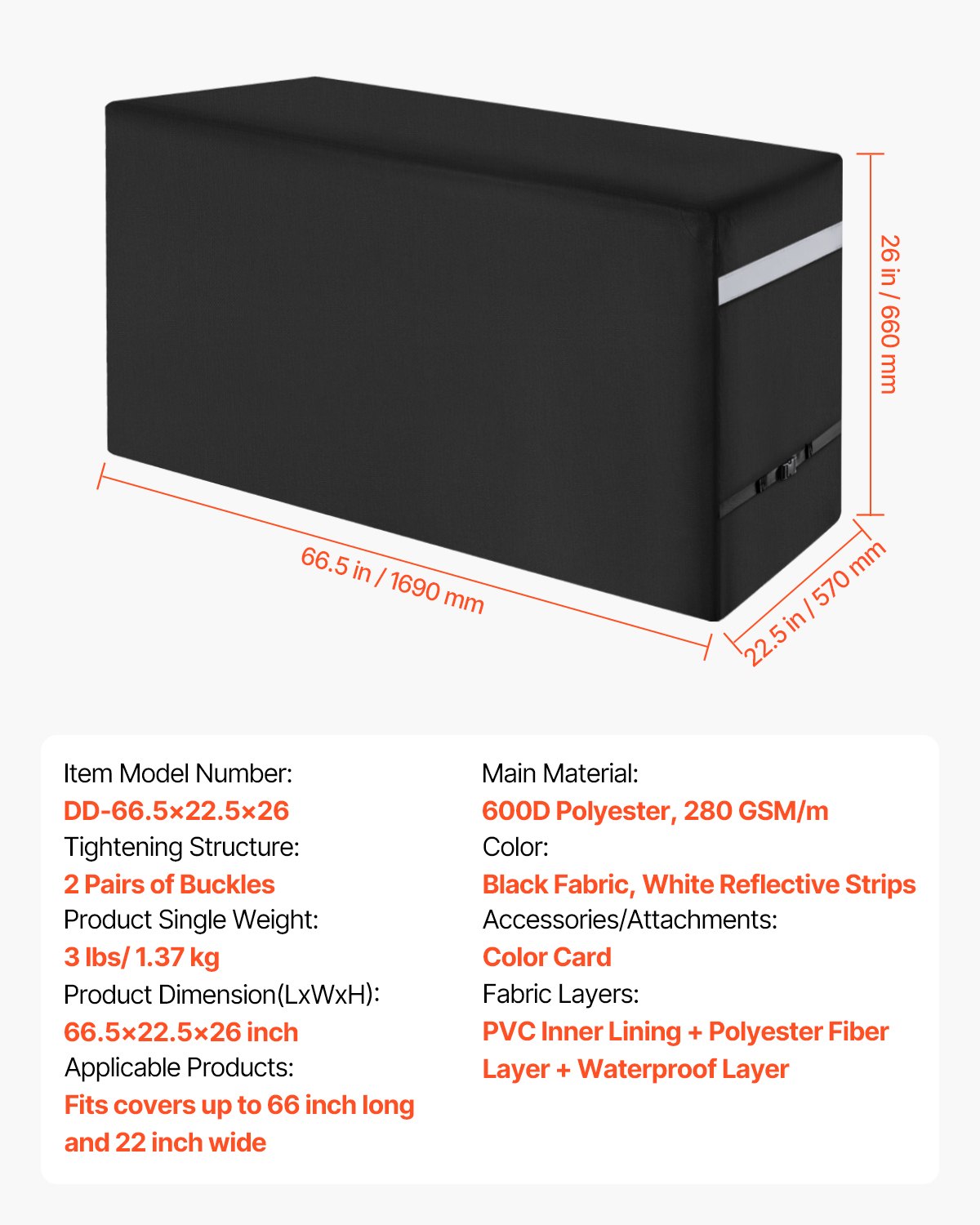 VEVOR 66 inch Grill Cover Heavy Duty BBQ Gas Grill Cover Outdoor Waterproof