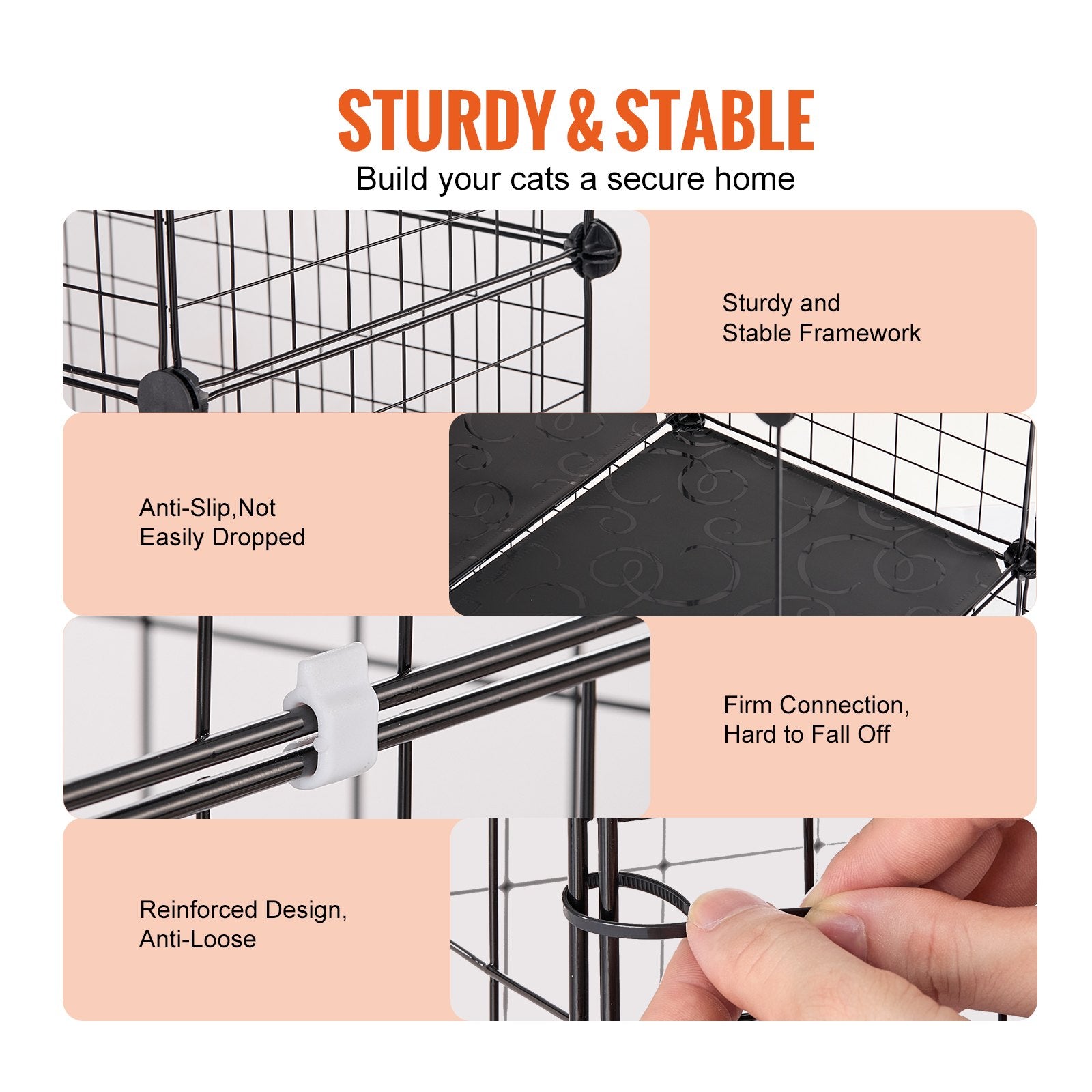 VEVOR Large 3-tier Cat Cage, 28 x 28 x 41", DIY Detachable Metal Wire Durable Cat Enclosure, with Large Hammock 2 Ramp Ladders, Fit for Cats Exercise Indoor & Outdoor, Ease of Assembly, Black