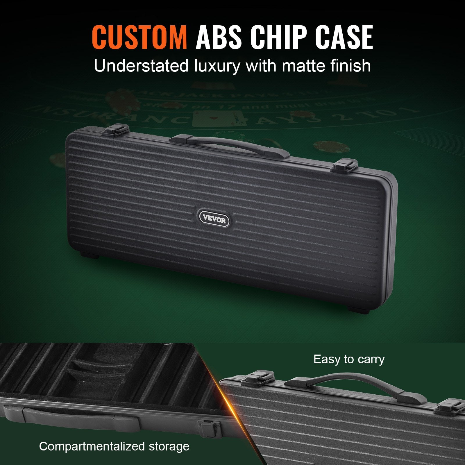 VEVOR Poker Chip Set, 500-Piece Poker Set, Complete Poker Playing Game Set with Carrying Case, Heavyweight 14 Gram Casino Clay Chips, Cards, Buttons and Dices, for Texas Hold'em, Blackjack, Gambling