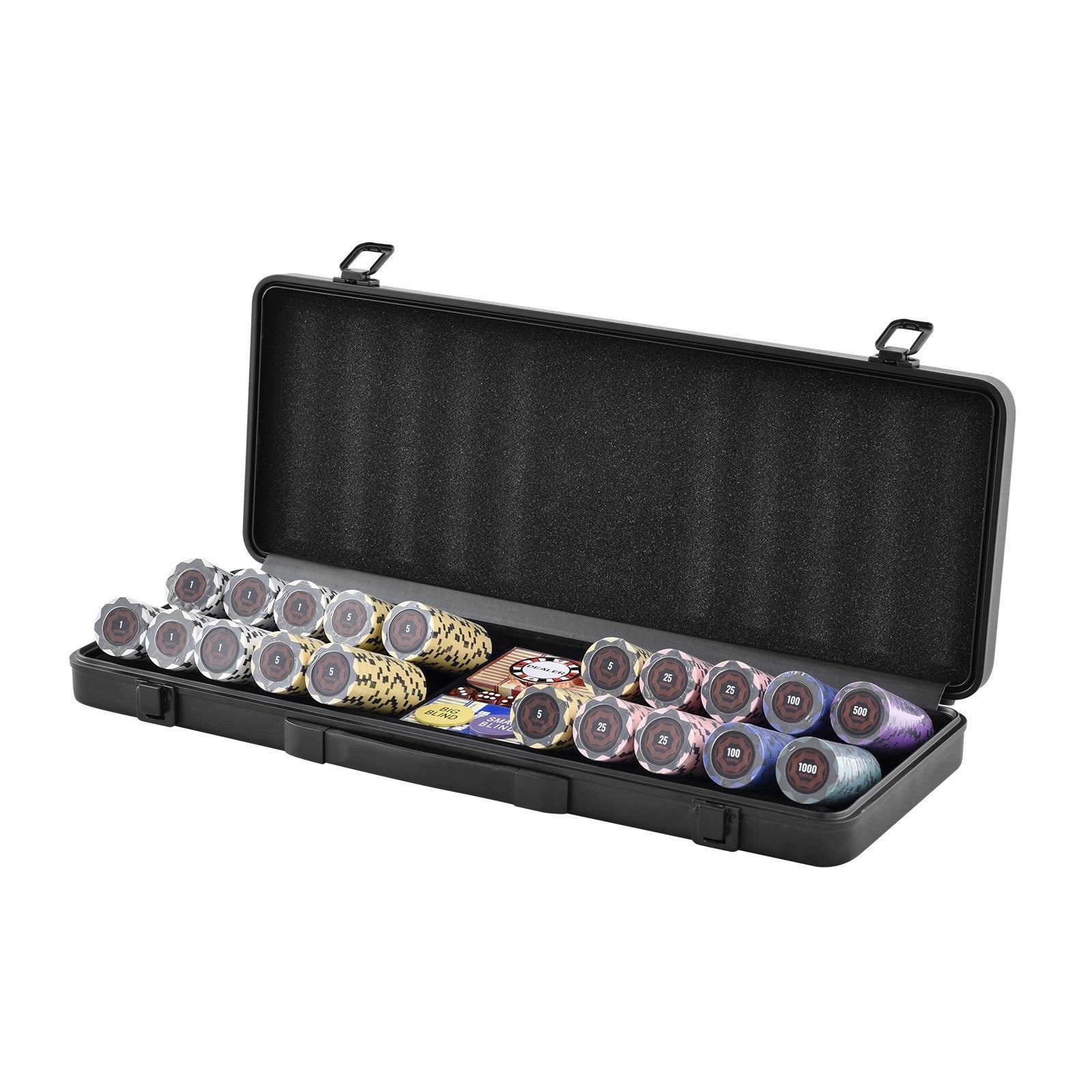 VEVOR Poker Chip Set, 500-Piece Poker Set, Complete Poker Playing Game Set with Carrying Case, Heavyweight 14 Gram Casino Clay Chips, Cards, Buttons and Dices, for Texas Hold'em, Blackjack, Gambling