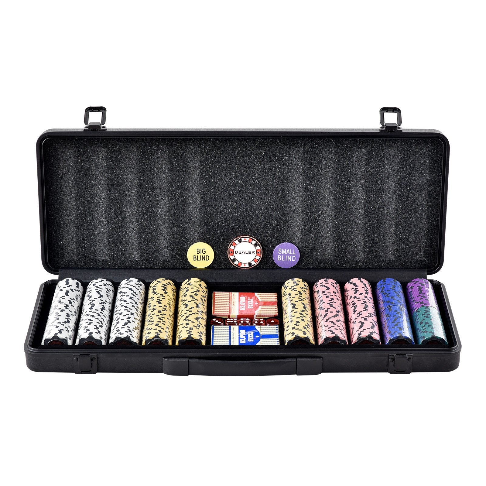 VEVOR Poker Chip Set, 500-Piece Poker Set, Complete Poker Playing Game Set with Carrying Case, Heavyweight 14 Gram Casino Clay Chips, Cards, Buttons and Dices, for Texas Hold'em, Blackjack, Gambling