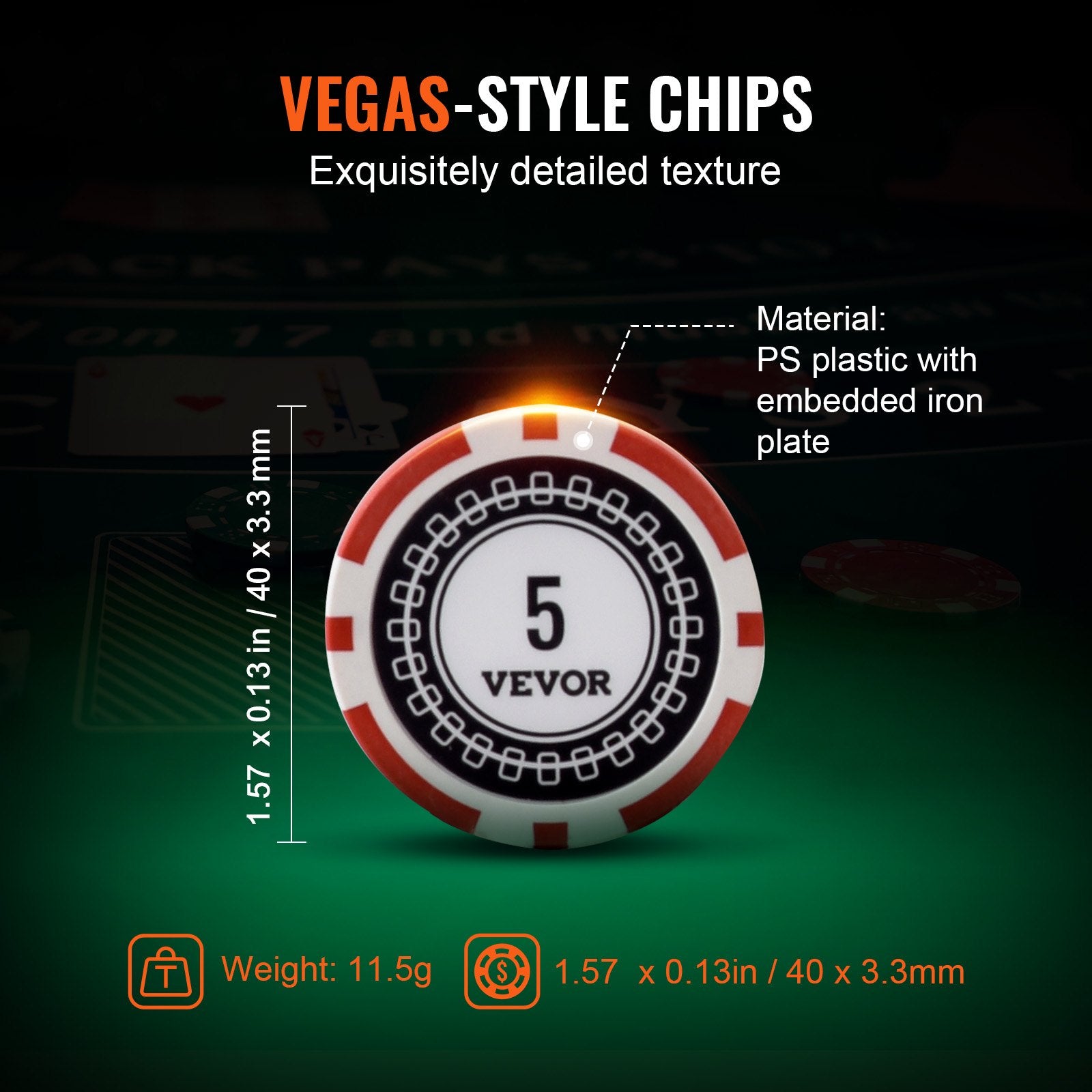 VEVOR Poker Chip Set, 300-Piece Poker Set, Complete Poker Playing Game Set with Aluminum Carrying Case, 11.5 Gram Casino Chips, Cards, Buttons and Dices, for Texas Hold'em, Blackjack, Gambling