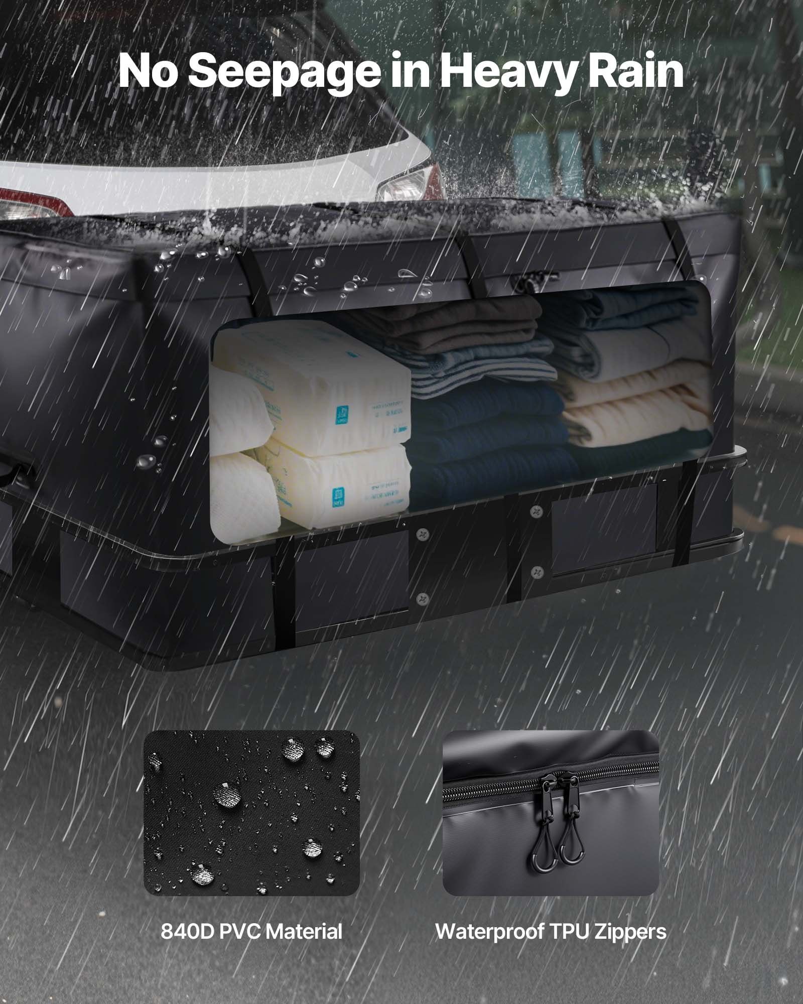 Hitch Cargo Carrier Bag, Waterproof 840D PVC, 152 x 61 x 77.8 cm (25 Cubic Feet), Heavy Duty Cargo Bag for Truck Bed Storage with Reinforced Straps, Suitable for Car SUV Vans Hitch Basket