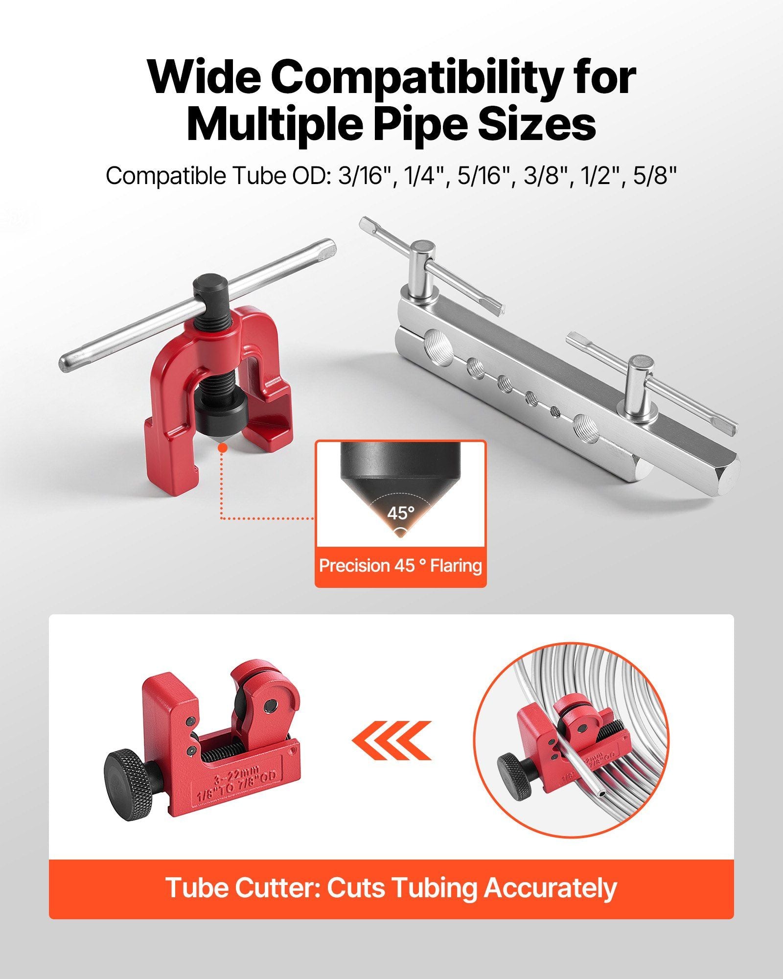 Brake Line Repair Kit, 45° Single Brake Line Flaring Tool Kit, 7.6m x 4.76mm Copper-Coated Brake Line with 20 Fittings & 2 Unions, 3-in-1 Tube Bender, Tube Cutter Included