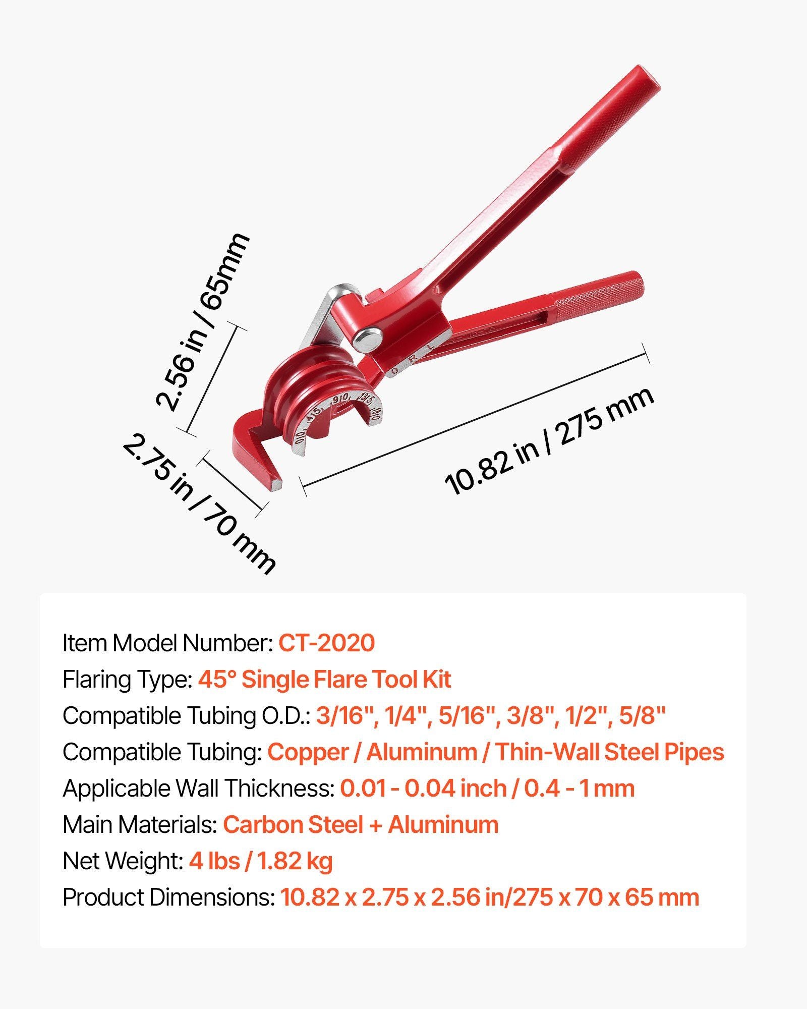 Brake Line Repair Kit, 45° Single Brake Line Flaring Tool Kit, 7.6m x 4.76mm Copper-Coated Brake Line with 20 Fittings & 2 Unions, 3-in-1 Tube Bender, Tube Cutter Included