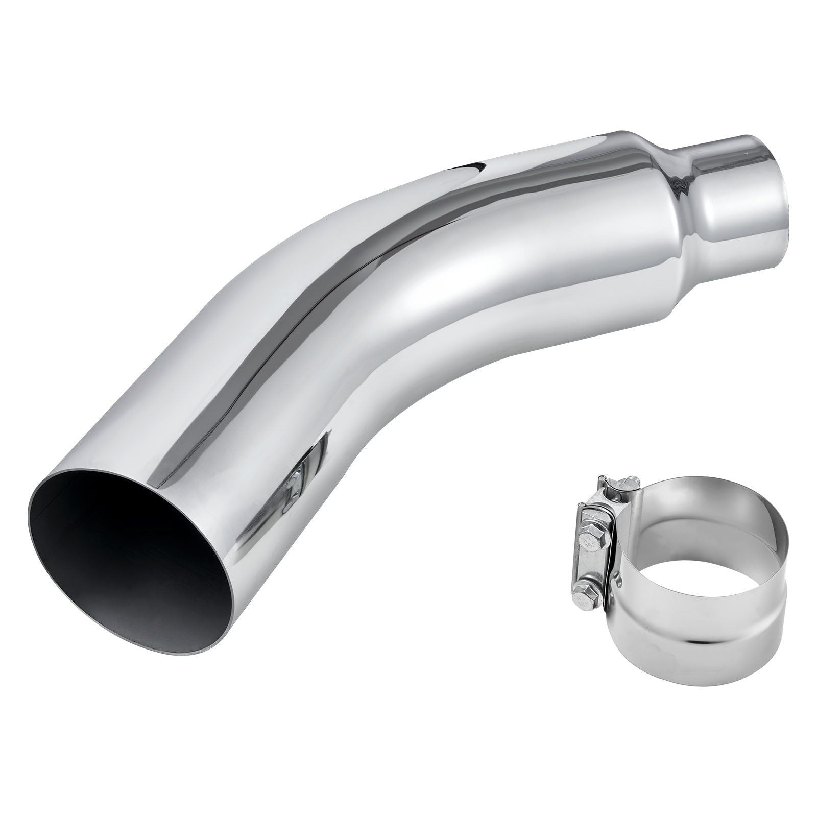 Elbow Exhaust Tip, 101.6mm Inlet, 152.4mm Outlet, 584mm Overall Length, Chrome Turn Down Exhaust Tip with Clamp for Truck/Sedan/Sports Car/SUV, Chrome Structure for High Temperature Resistance