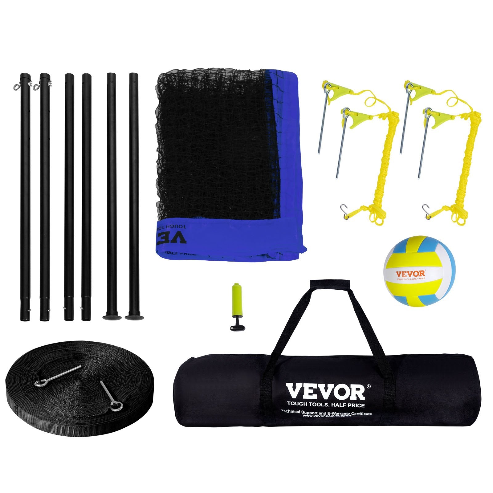 VEVOR Outdoor Portable Volleyball Net System, Adjustable Height Steel Poles, Professional Volleyball Set with PVC Volleyball, Pump, Carrying Bag, Heavy Duty Volleyball Net for Backyard, Beach, Lawn