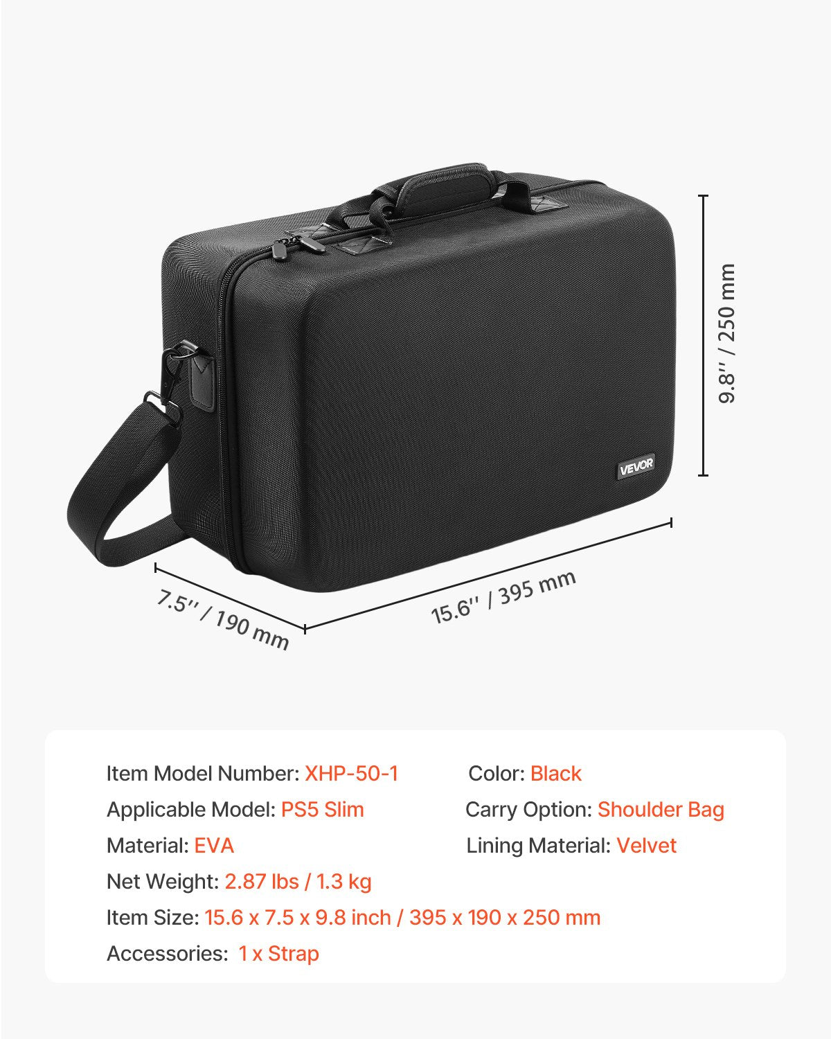 VEVOR PS5 Carrying Case Travel Bag for Playstation 5 Slim EVA Soft Lining
