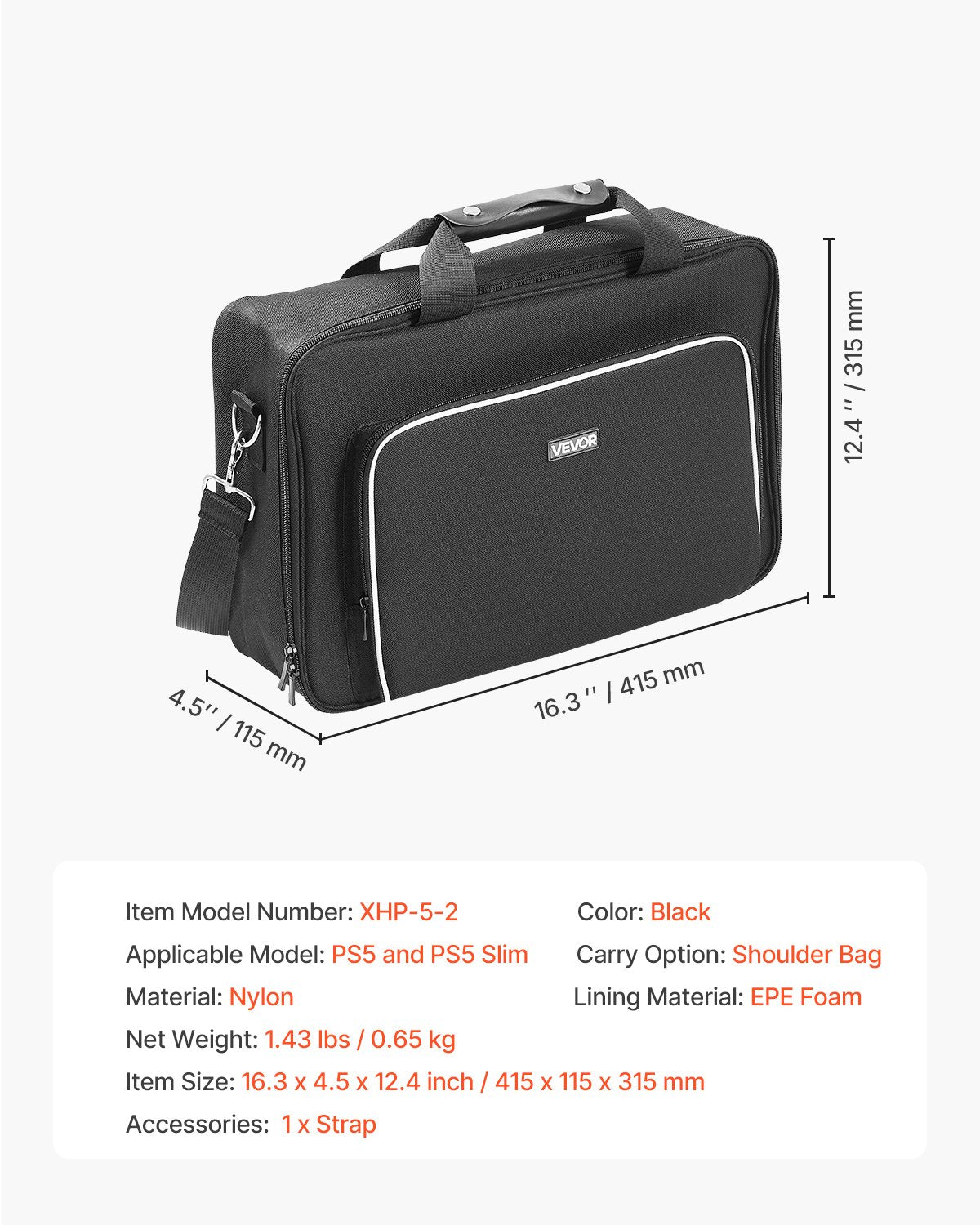 VEVOR PS5 Carrying Case Travel Bag for Playstation 5 PS5 Slim Waterproof Nylon