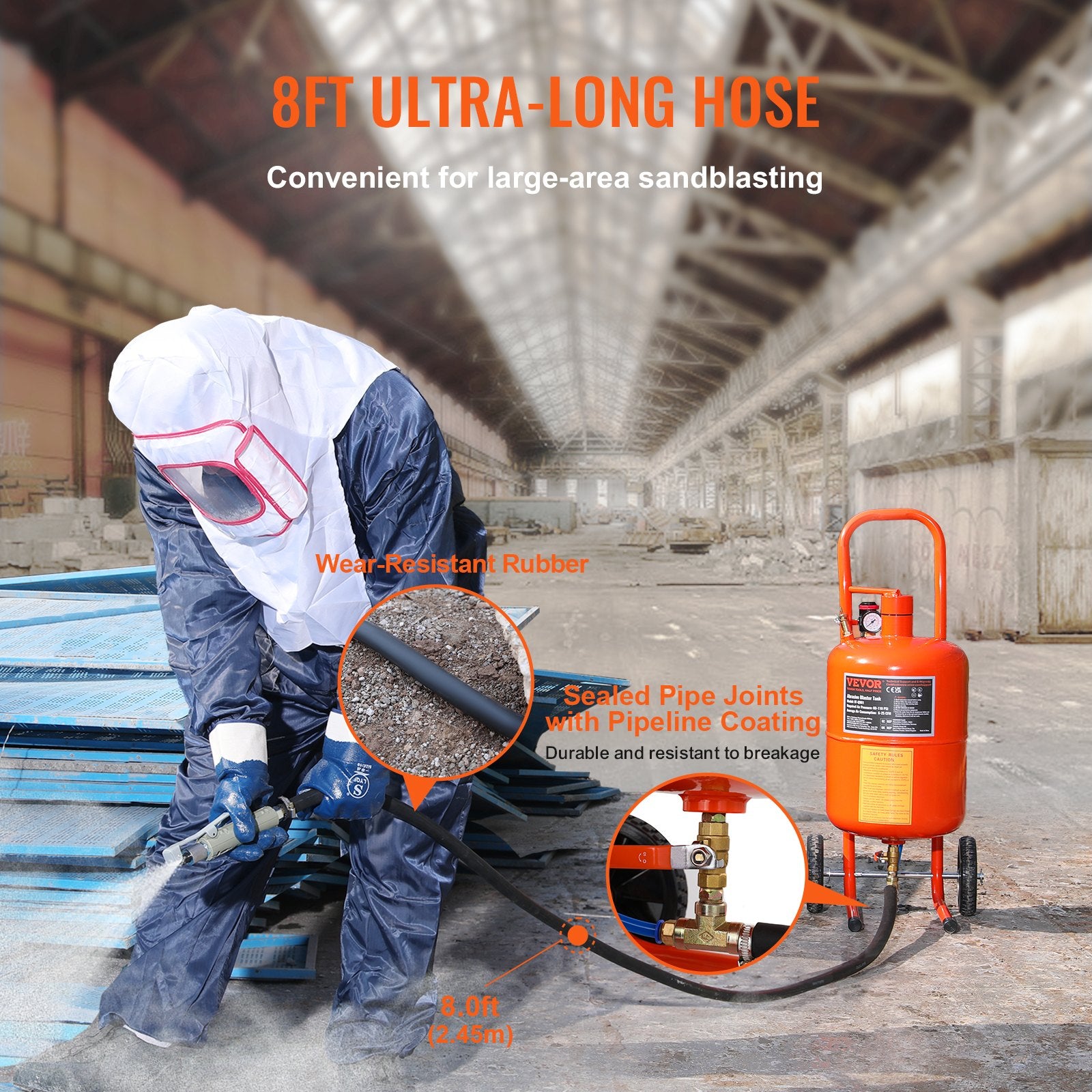 VEVOR 5 Gallon Sand Blaster 60-110 PSI High Pressure Sandblaster with 4 Nozzles