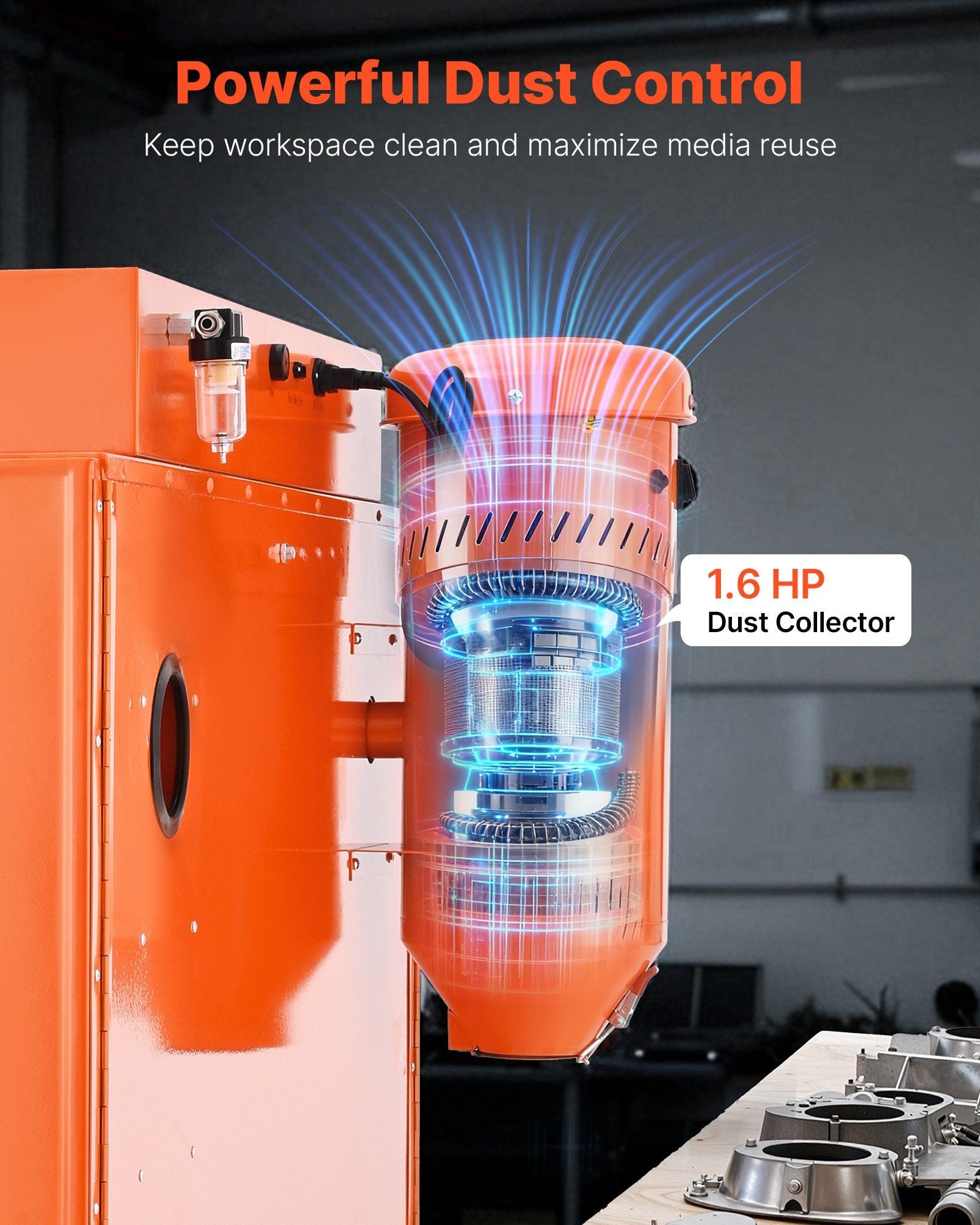 435L Sandblasting Cabinet, Heavy Duty Steel Sand Blaster with Dual Blasting Guns Kit, 117L Media Hopper & 1200W Powerful Dust Collector for Oversized Parts Rust Removal, Surface Finishing