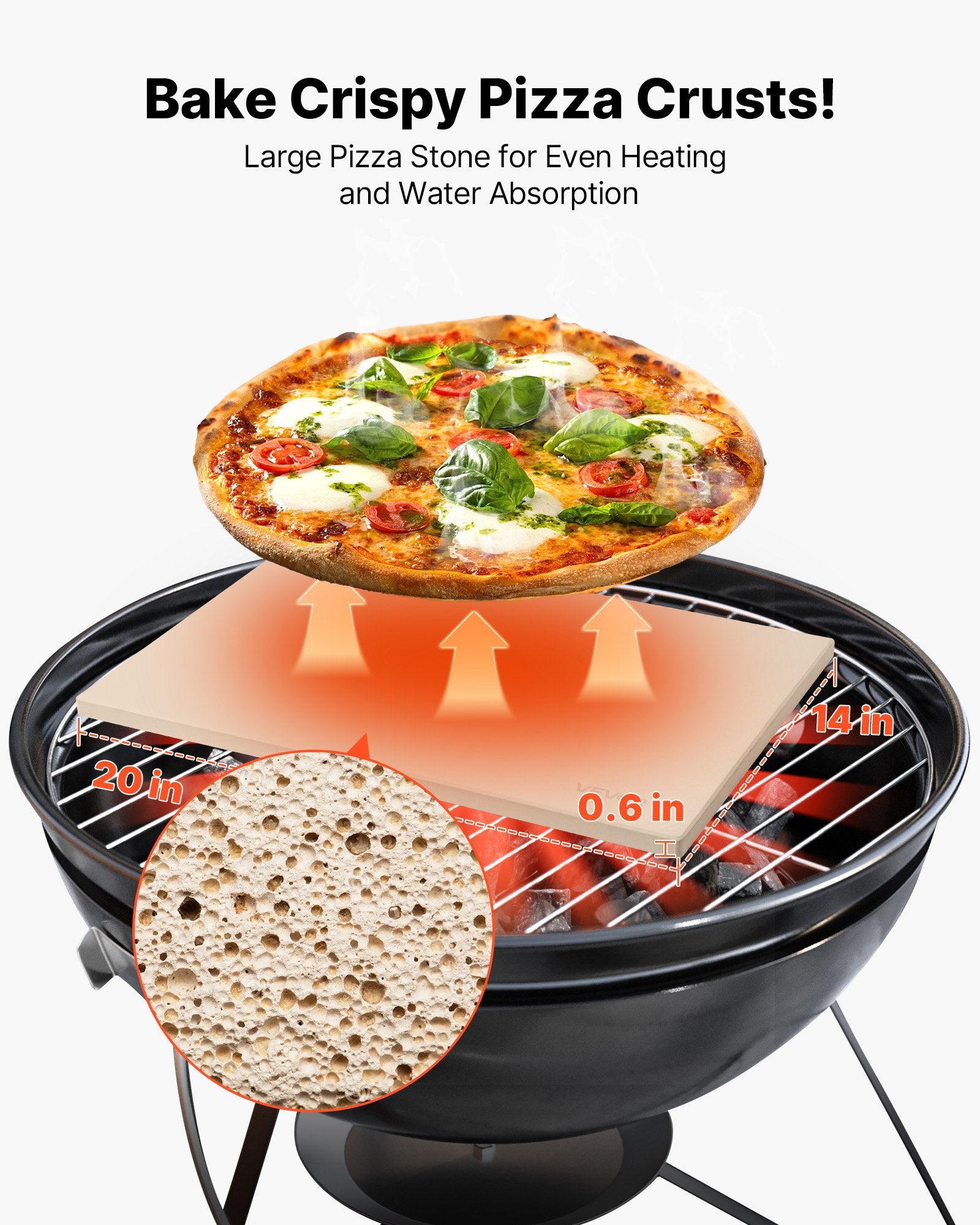 VEVOR Pizza Stone, 508 x 355 mm Rectangular Cordierite Pizza Stone, Extra Large Baking-Stone with Aluminum Peel, 15 mm Thick Heat-Resistant Cordierite, for Oven, Baking Bread & Pizzas, BBQ Grilling