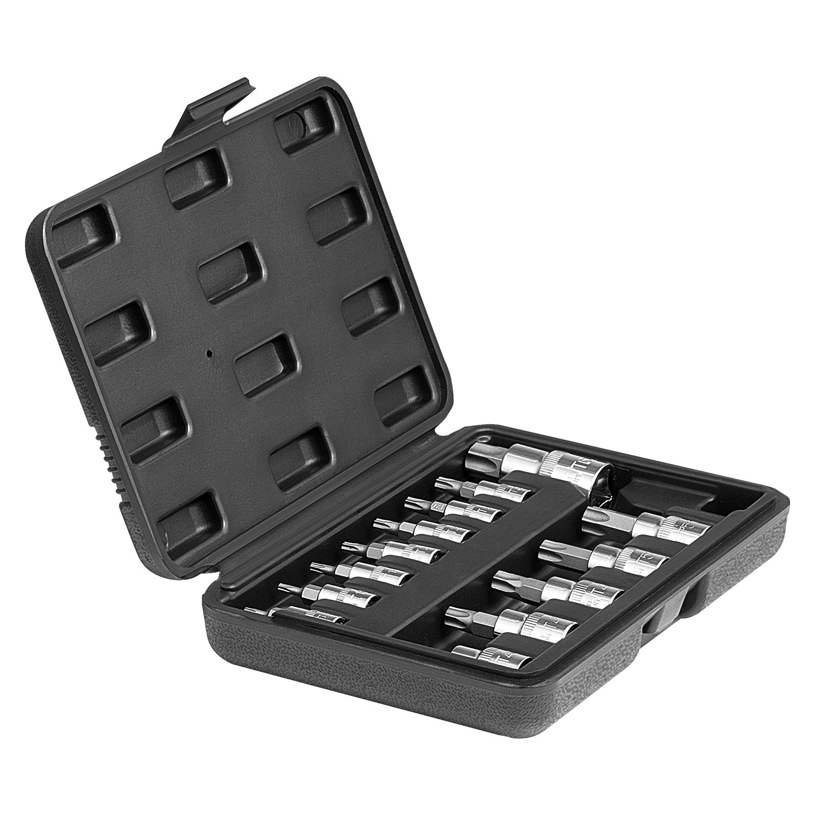 VEVOR Torx Bit Socket Set, 13-Piece Star T8 - T60 Set, S2 Alloy Steel and Cr-V Steel, 1/4 in, 3/8 in, and 1/2 in Drives, with Enhanced Storage Case, Torx Sockets for Hand Use, Mechanics, Auto Repair
