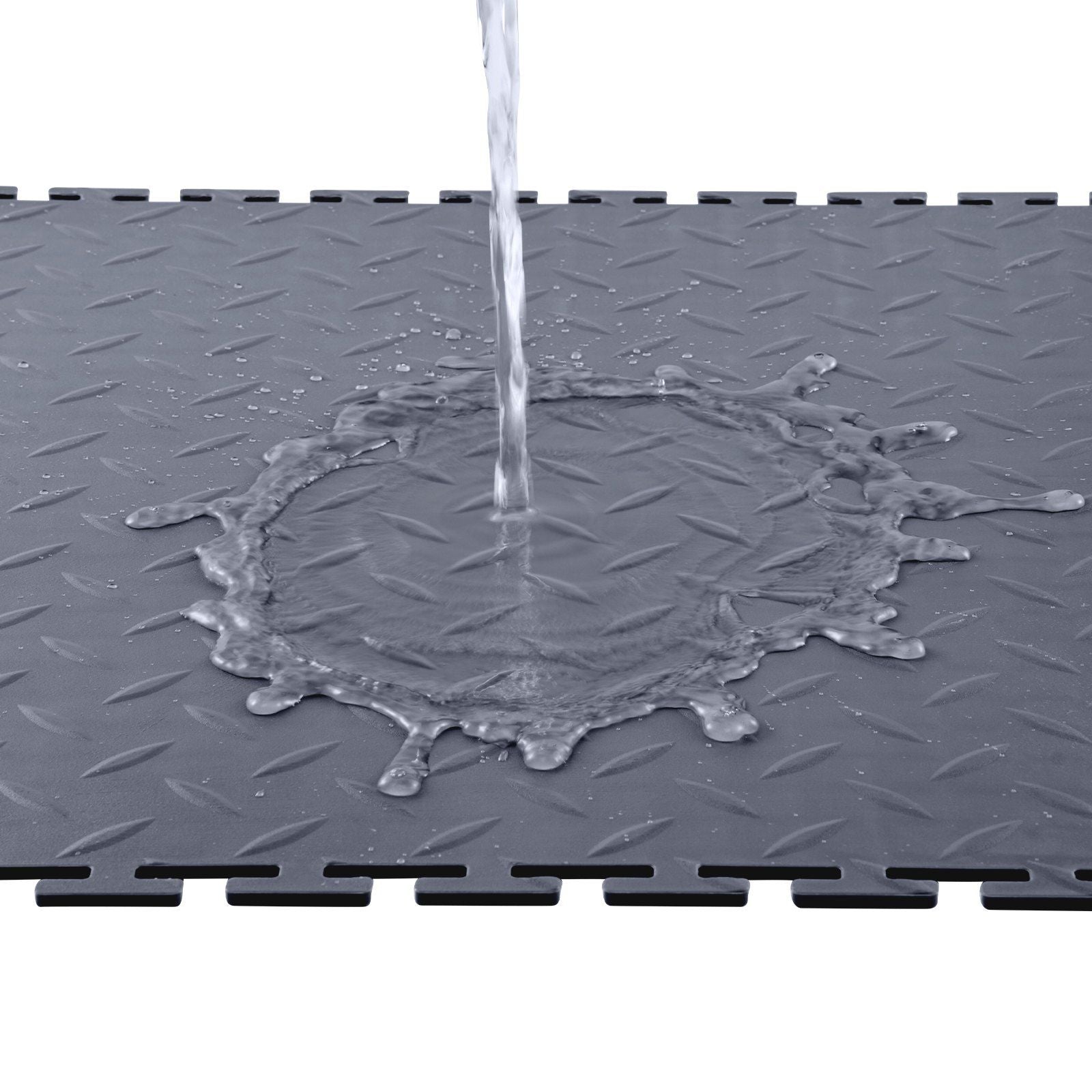 Garage Floor Tiles Interlocking, 16 Pack 513 x 513 x 5 mm Interlocking Modular Garage Flooring Tiles, Diamond Plate Slip-Resistant PVC Mats for Workshop,Warehouse,Tool Room, Graphite Gray