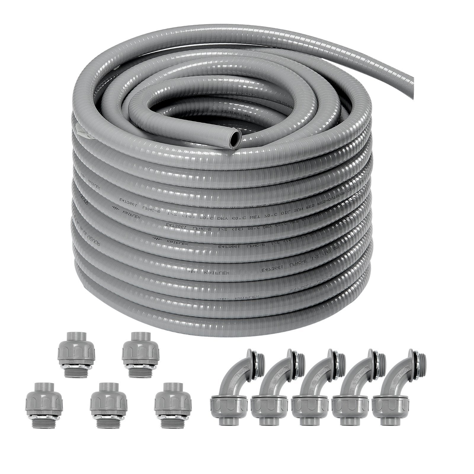 VEVOR 25.4 mm Flexible Electrical Conduit, 30.5 m, PVC Liquid-Tight Conduit Non-Metallic with 5 Straight and 5 90-Degree Conduit Connector Fittings, for Air Conditioning Motor Controller Pump, IP65