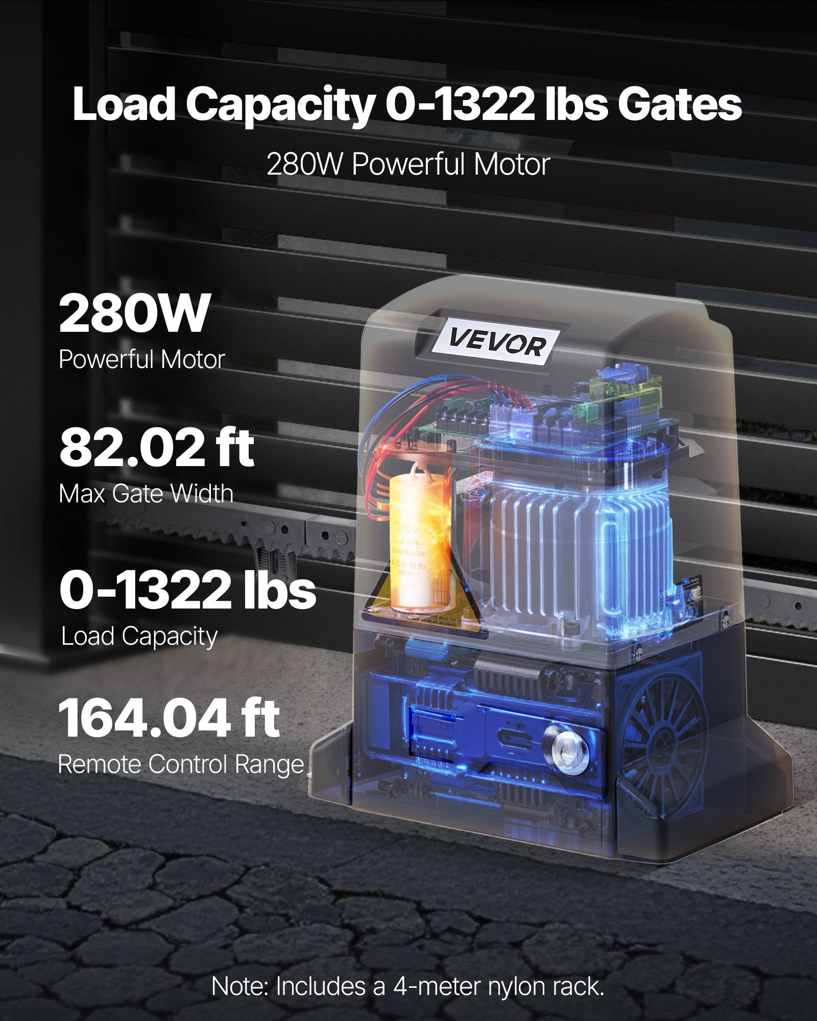 VEVOR 280W Electric Sliding Gate Opener 816kg Chain Drive Infrared Sensor