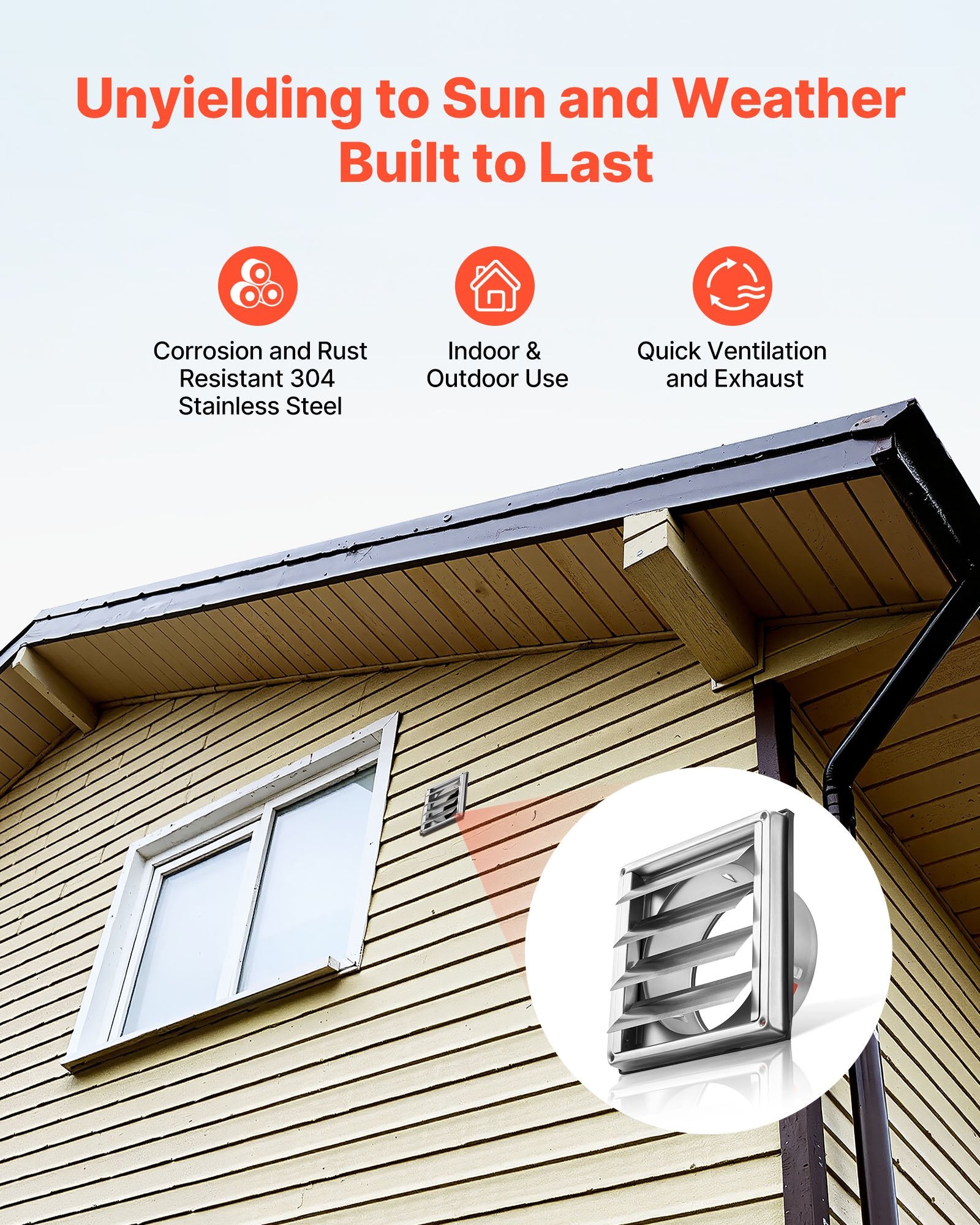 VEVOR 97mm Wall Vent Cover, Louvered Square AC Vent Gable Cover, Premium Stainless Steel & with Noise Reducing Rubber Gasket, for House,Bathroom,Garage,Kitchen,Basement (1 Pack, Silver)