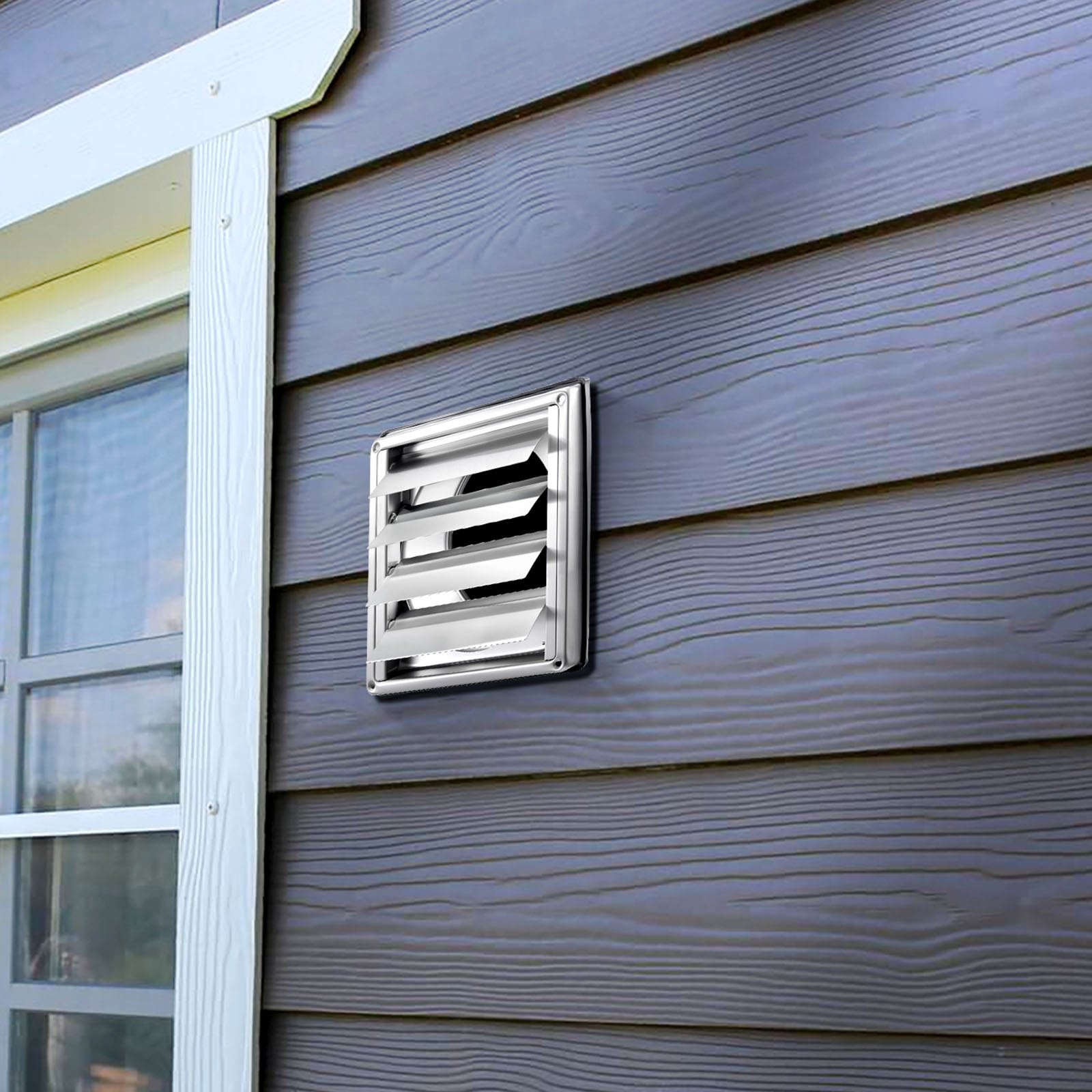 VEVOR 97mm Wall Vent Cover, Louvered Square AC Vent Gable Cover, Premium Stainless Steel & with Noise Reducing Rubber Gasket, for House,Bathroom,Garage,Kitchen,Basement (1 Pack, Silver)