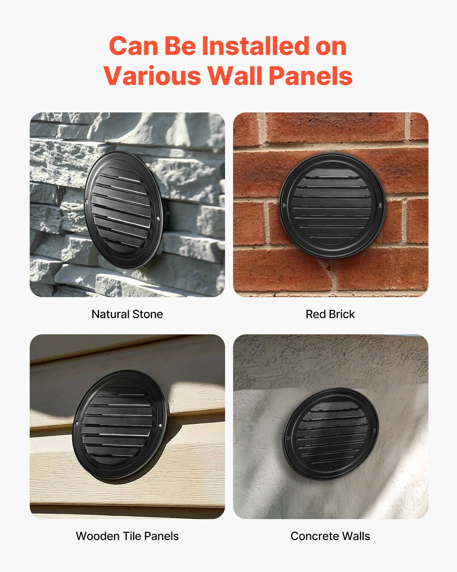 VEVOR 145 mm Wall Vent Cover, Louvered Round AC Vent Gable Cover, Premium Stainless Steel & with Built-in a Protection Screen, for House,Bathroom,Garage,Kitchen,Basement (2 Pack, Black)