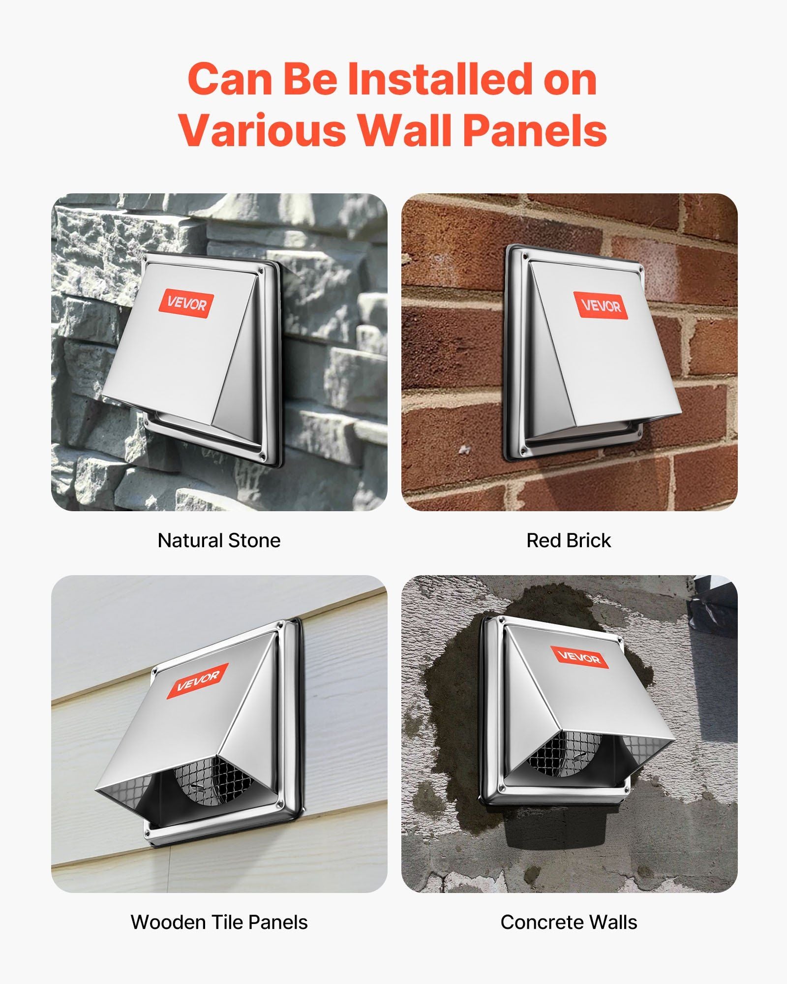 145 mm External Extractor Wall Vent Cover, Square AC Vent Gable Cover, Premium Stainless Steel & with Built-in a Protection Screen, for House,Bathroom,Garage,Kitchen,Basement (1 Pack, Silver)