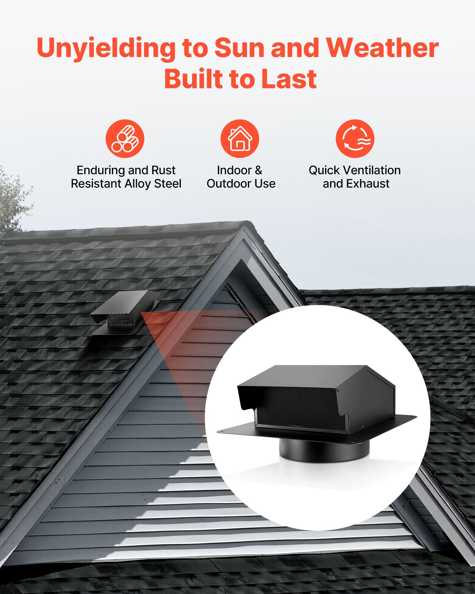 VEVOR 149 mm Hooded Wall Vent Cover SPCC Steel Roof Exhaust 1 Pack Black