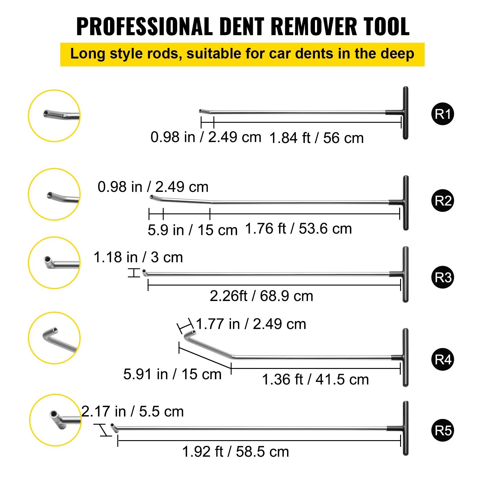 VEVOR Rods Dent Puller Stainless Steel Paintless Repair Kits Hail Removal 13 PCS