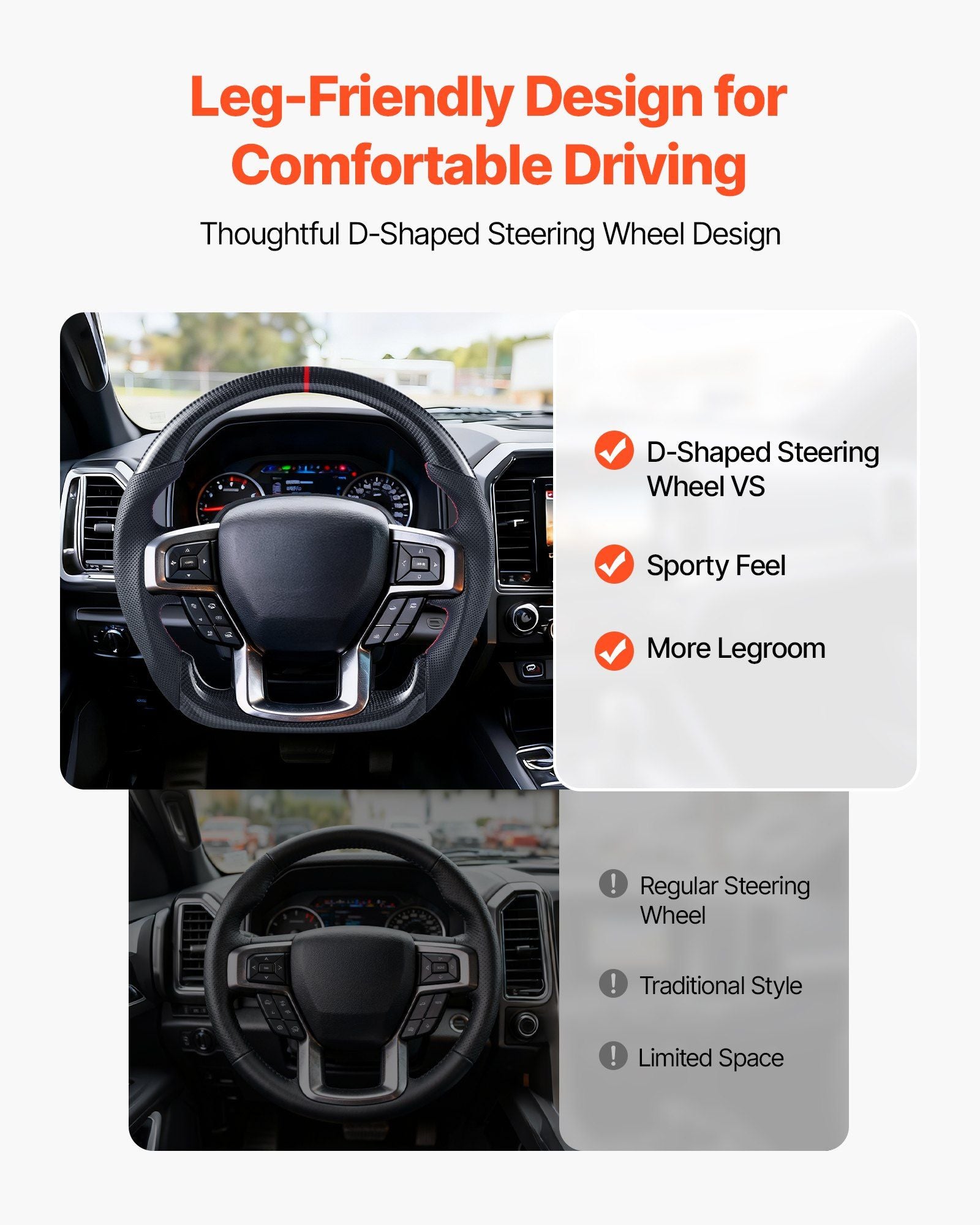 Steering Wheel for 2021-2024 Ford F150, Carbon Fiber Steering Wheel D-Shaped Flat-Bottom, Leather Grip with Non-Slip Texture & Precise Stitching, Accessories Replacement for Ford F150, Black