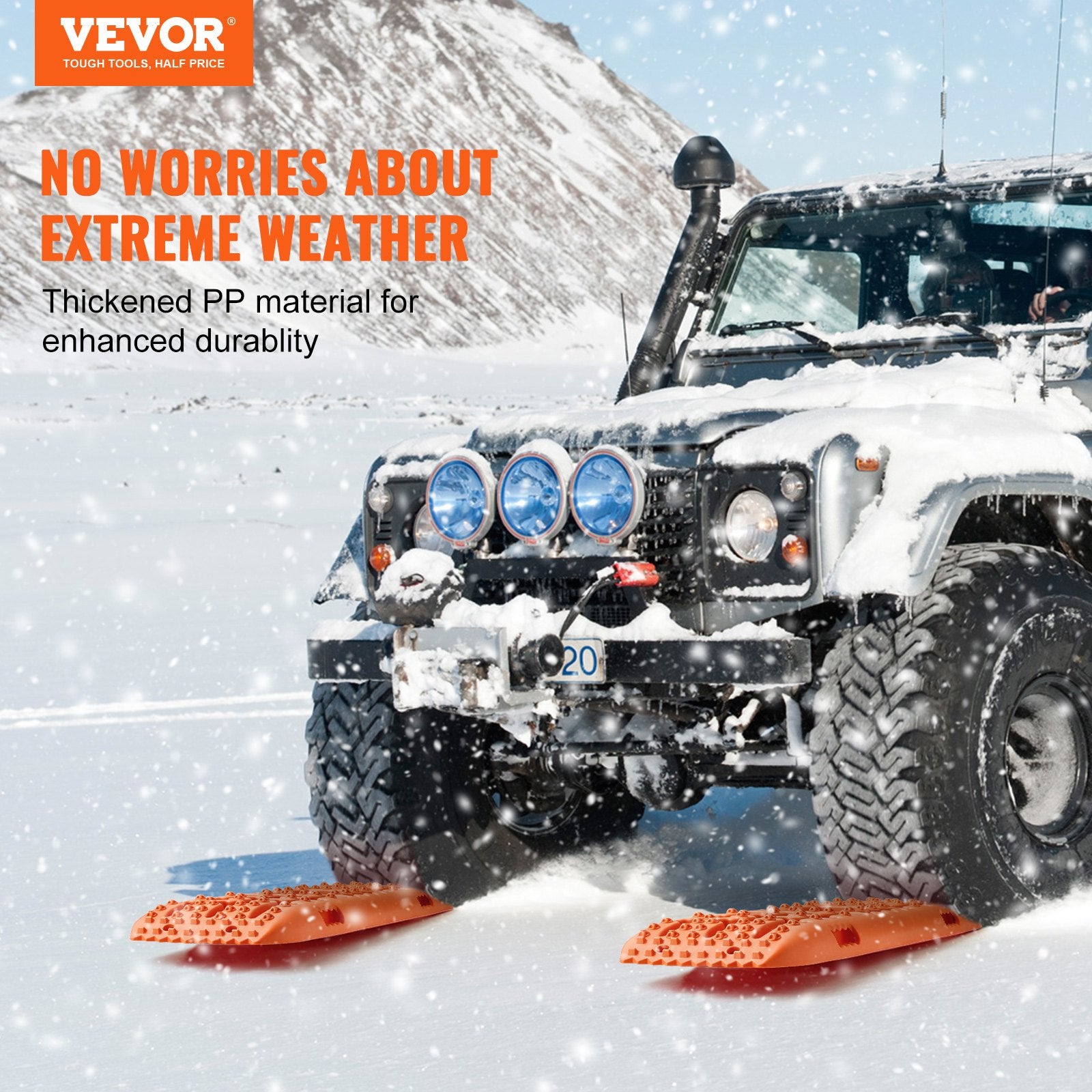 VEVOR 10 TON Traction Boards with PP Material, Recovery Boards for Off-road Vehicles/Cars/Pickups/SUVs/RVs, Pair Tire Traction Mats on Snow, Sand, Mud and Loose Terrain, Storage Bag, Long, Orange