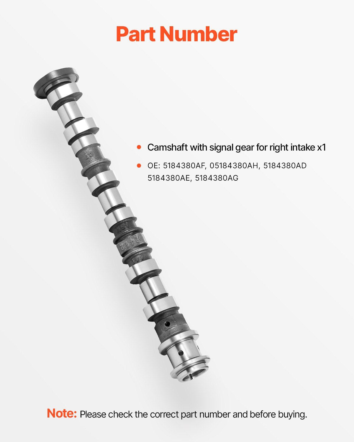 Engine Camshaft, 5184380AF 05184380AH 5184380AD 5184380AE 5184380AG Cam Replacement, for 2011-2015 Jeep Grand Cherokee, 2011-2014 Dodge Avenger, 2013-2018 Ram 1500, 3.6L