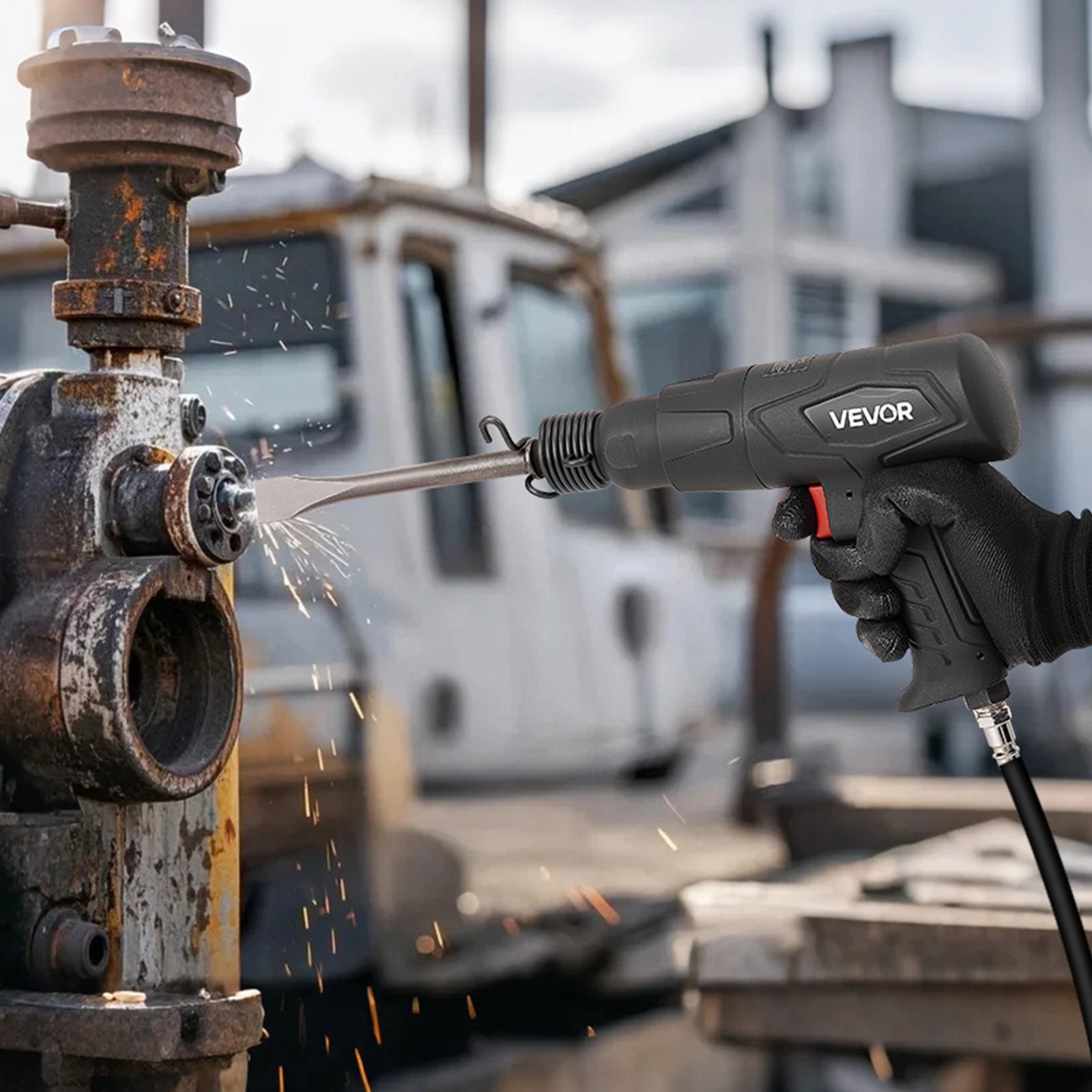 VEVOR Air Hammer, 2500-2700BPM Pneumatic Hammer with 70mm Stroke & 4PCS 170mm Long Barrel Chisels, Pistol-Grip Compact Air Chisel Pneumatic Shovel Tool for Cutting Scraping Demolishing