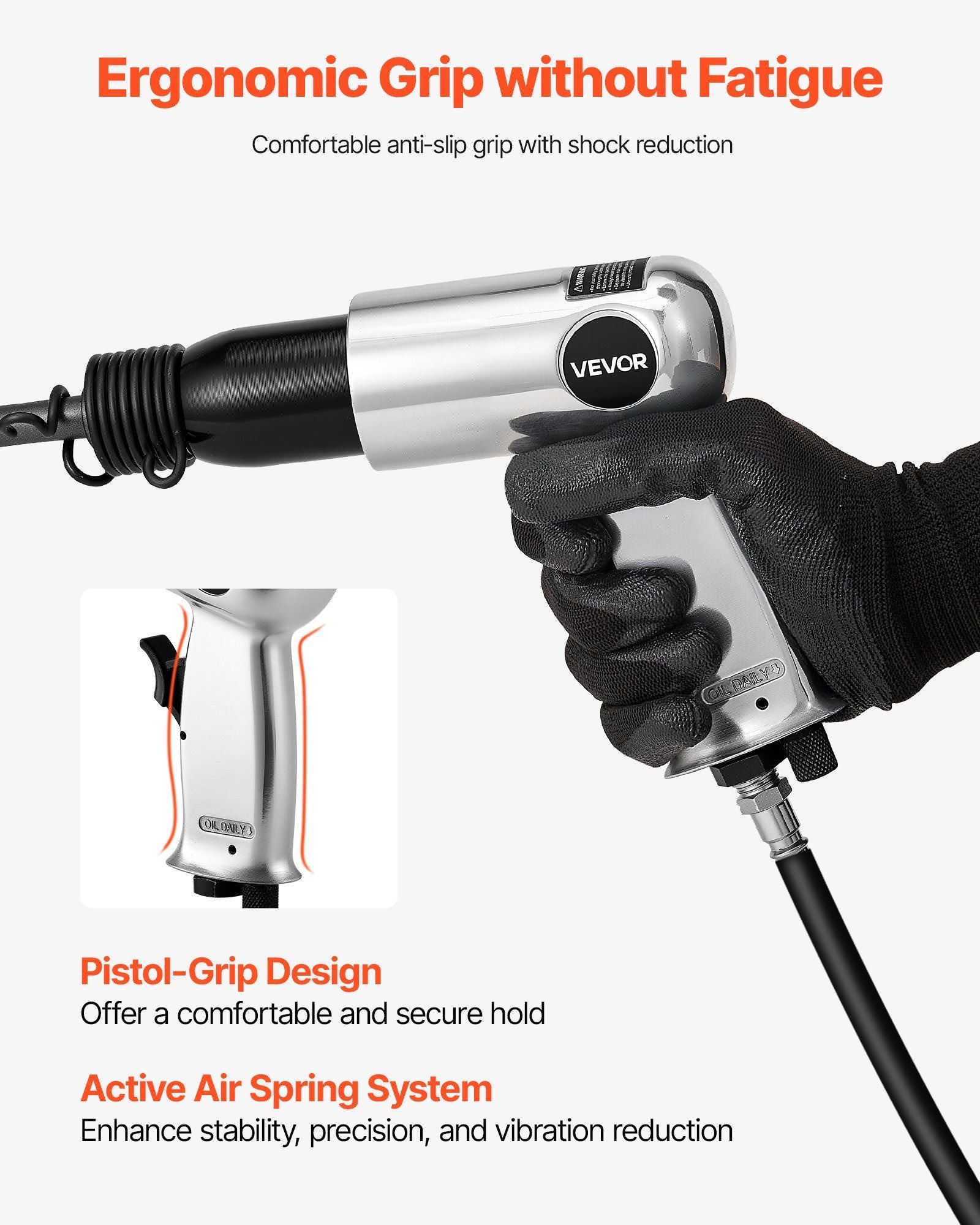 Air Hammer, 3500BPM Pneumatic Hammer with 70mm Stroke & 4PCS Chisels Round Shank, Pistol-Grip Compact Air Chisel Pneumatic Shovel Tool for Cutting Punching Scraping
